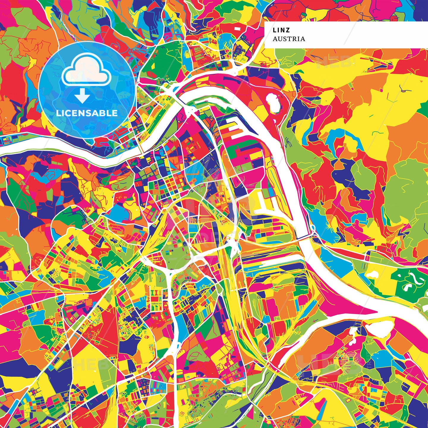 Colorful map of Linz, Austria