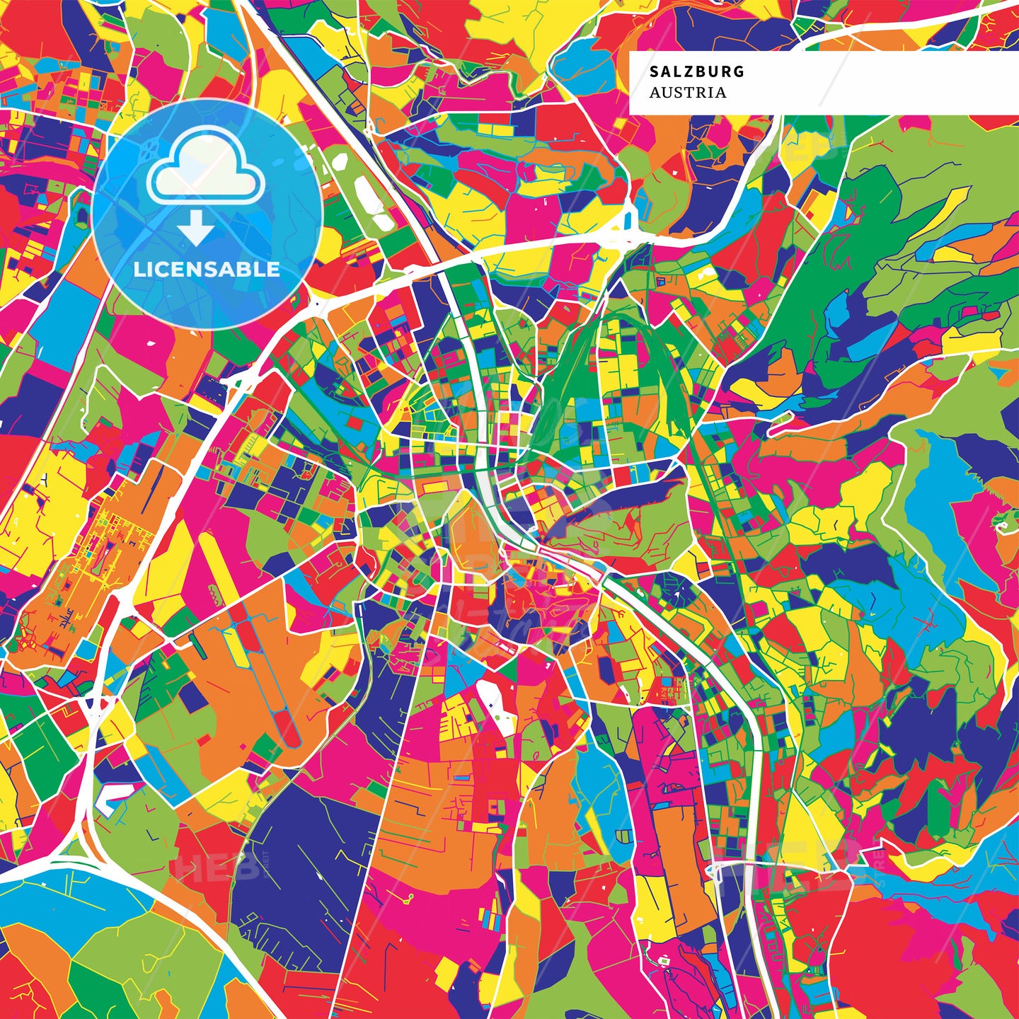 Colorful map of Salzburg, Austria