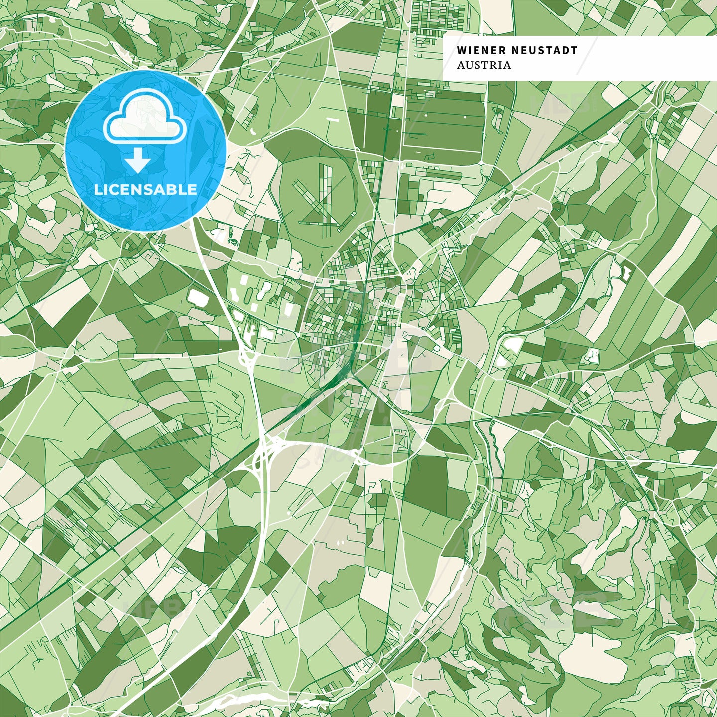 Colorful map of Wiener Neustadt, Austria