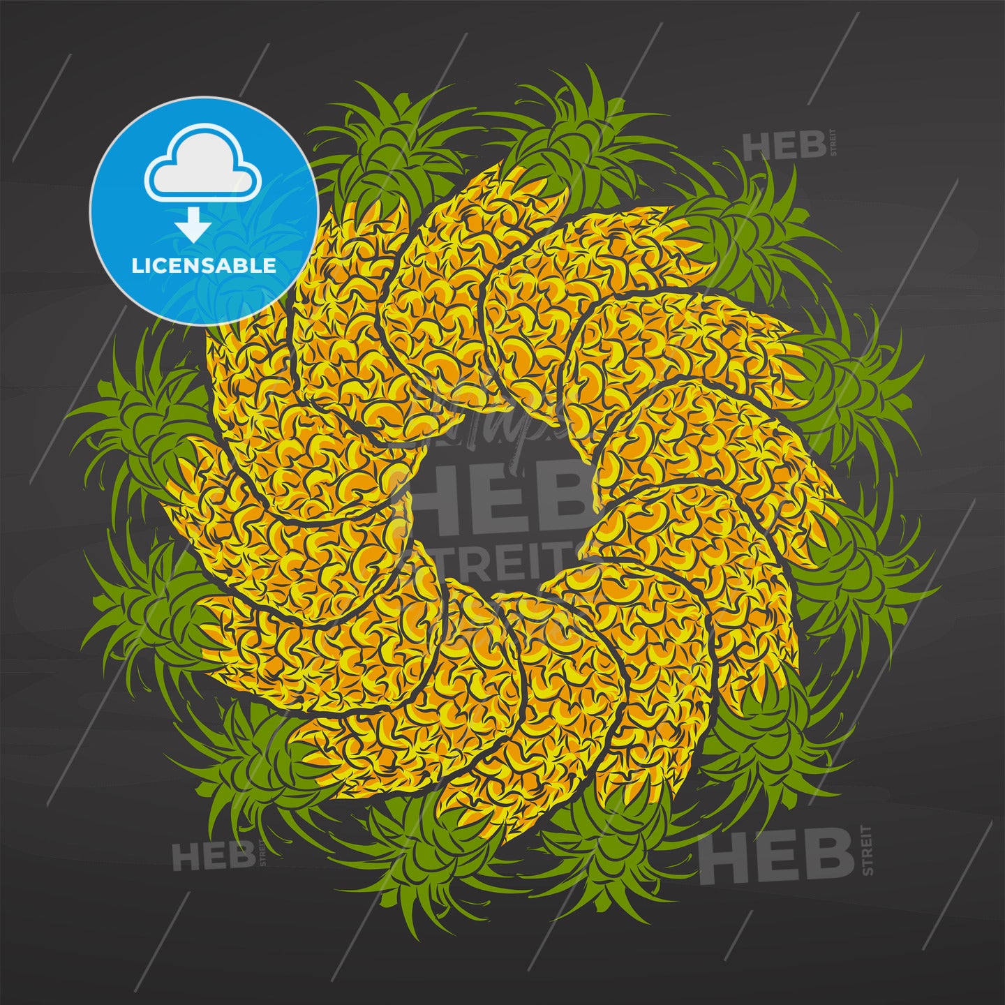 Colorful pineapples arranged in a circle on a blackboard – instant download