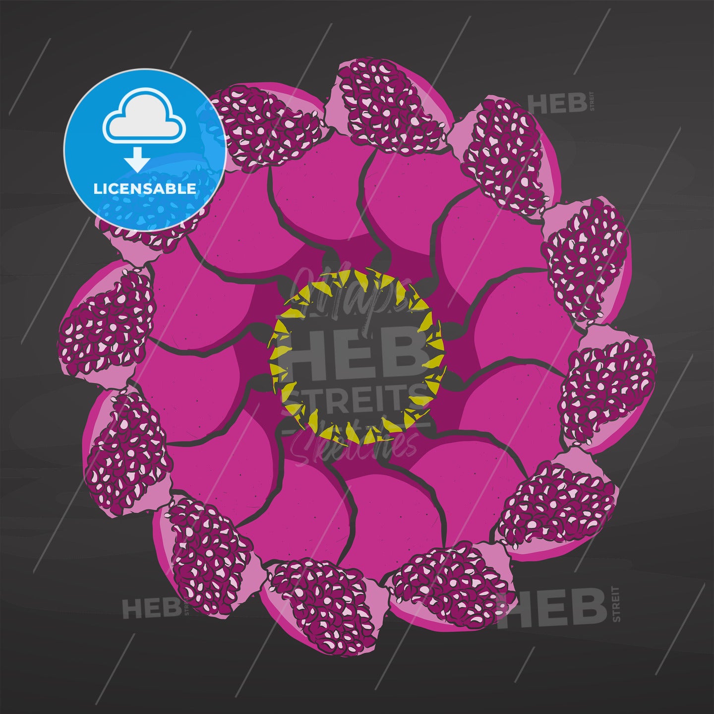 Colorful pomegranates arranged in a circle on a blackboard – instant download