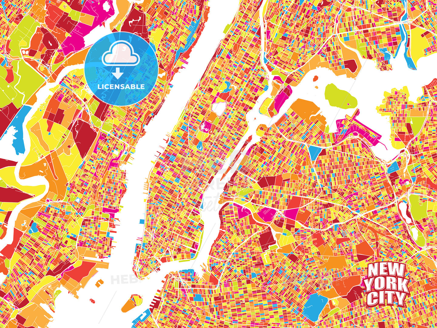 Colorful vector map of New York City