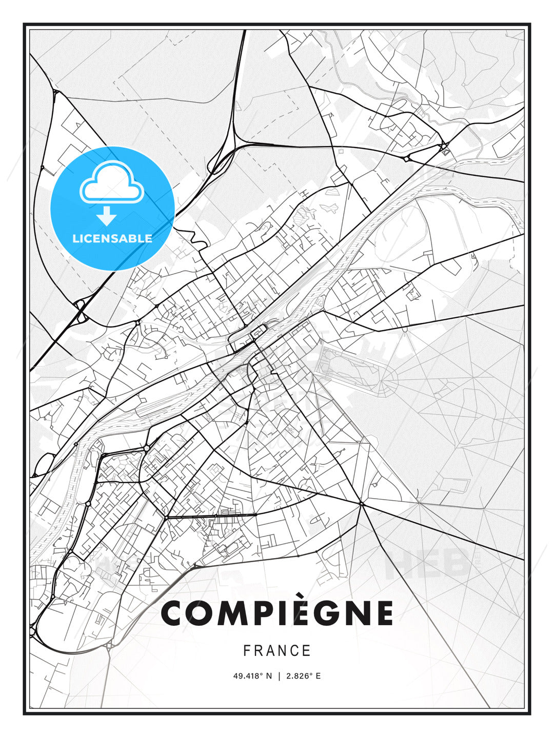 Compiègne, France, Modern Print Template in Various Formats - HEBSTREITS Sketches