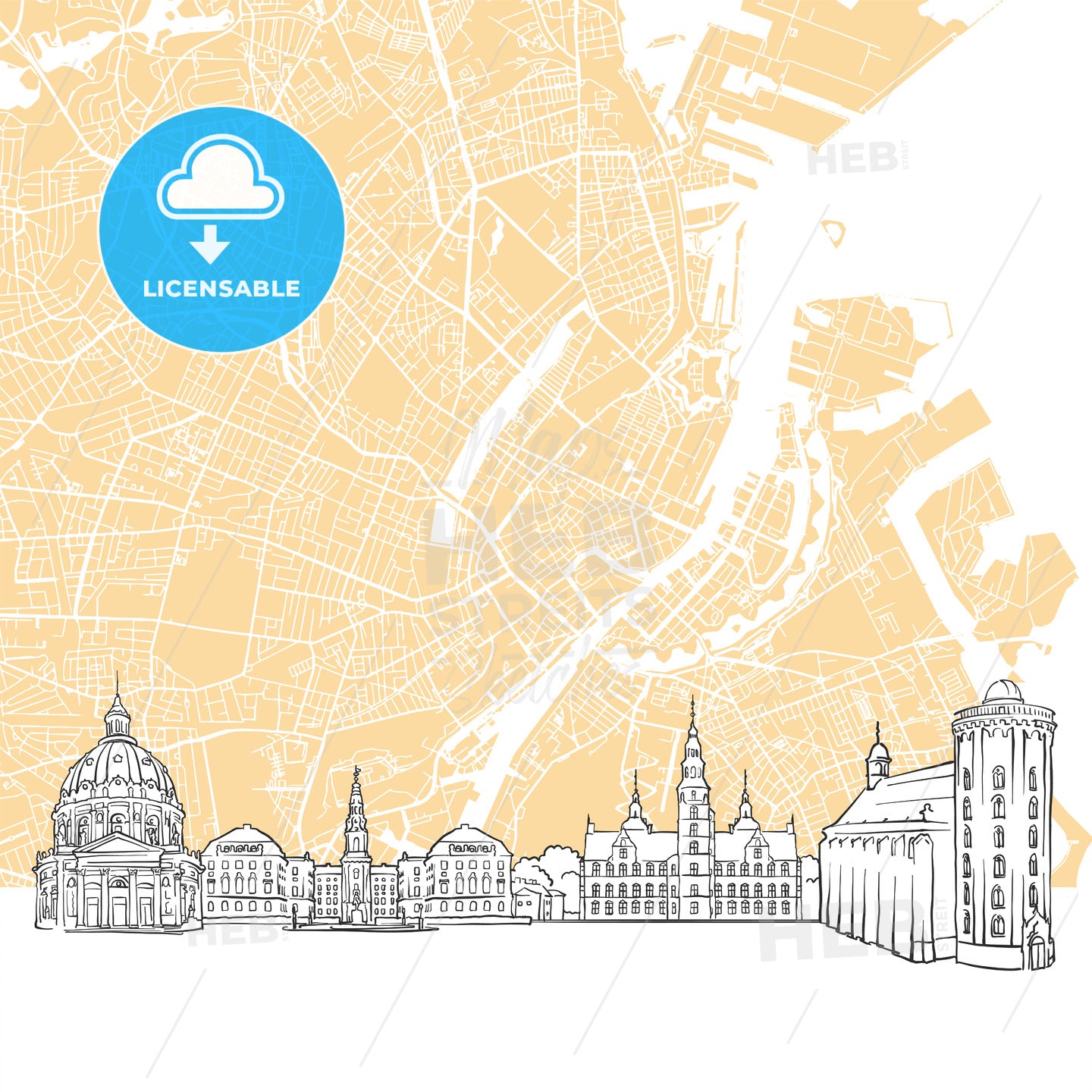 Copenhagen Denmark Skyline Map