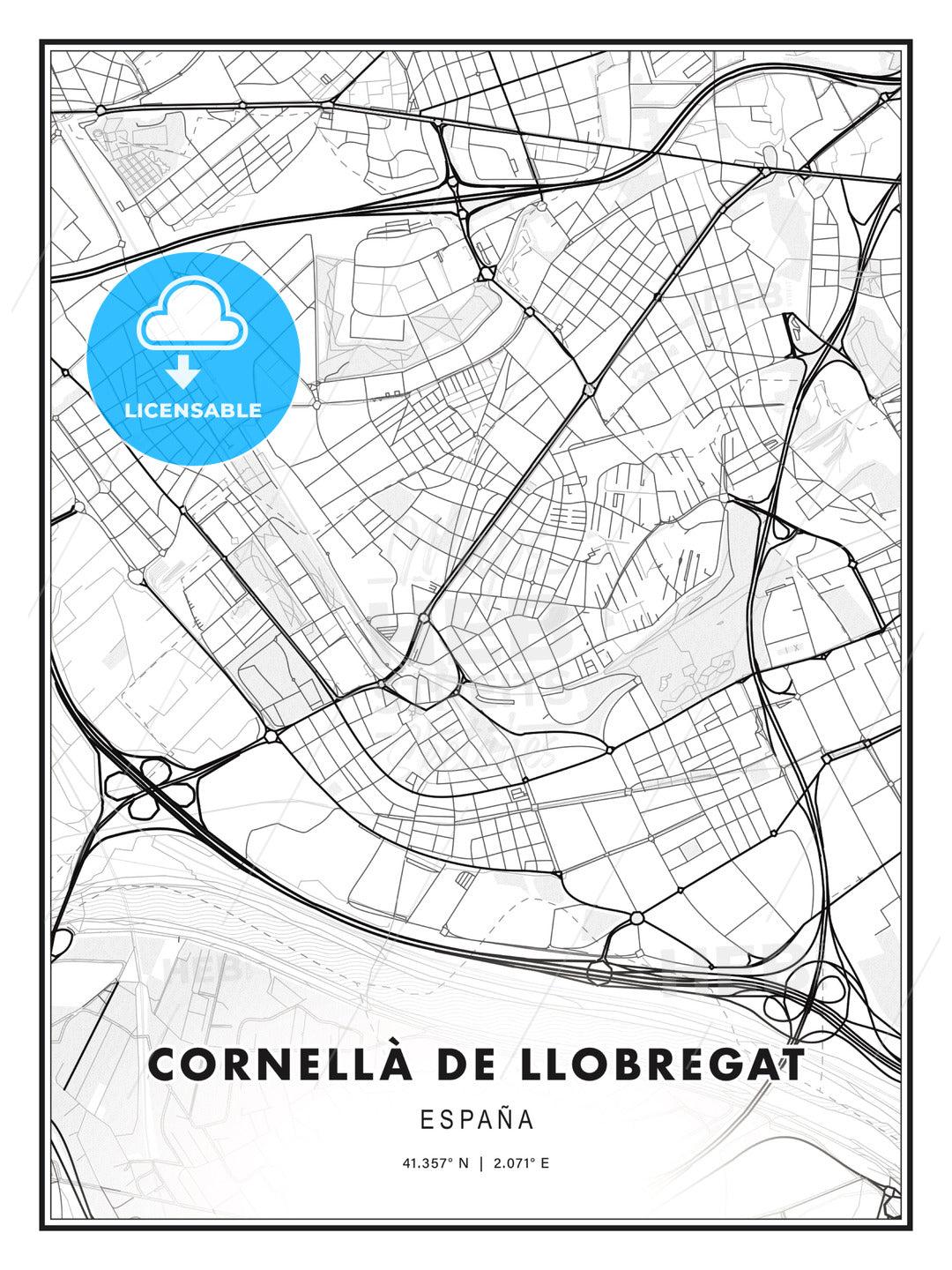 Cornellà de Llobregat, Spain, Modern Print Template in Various Formats - HEBSTREITS Sketches