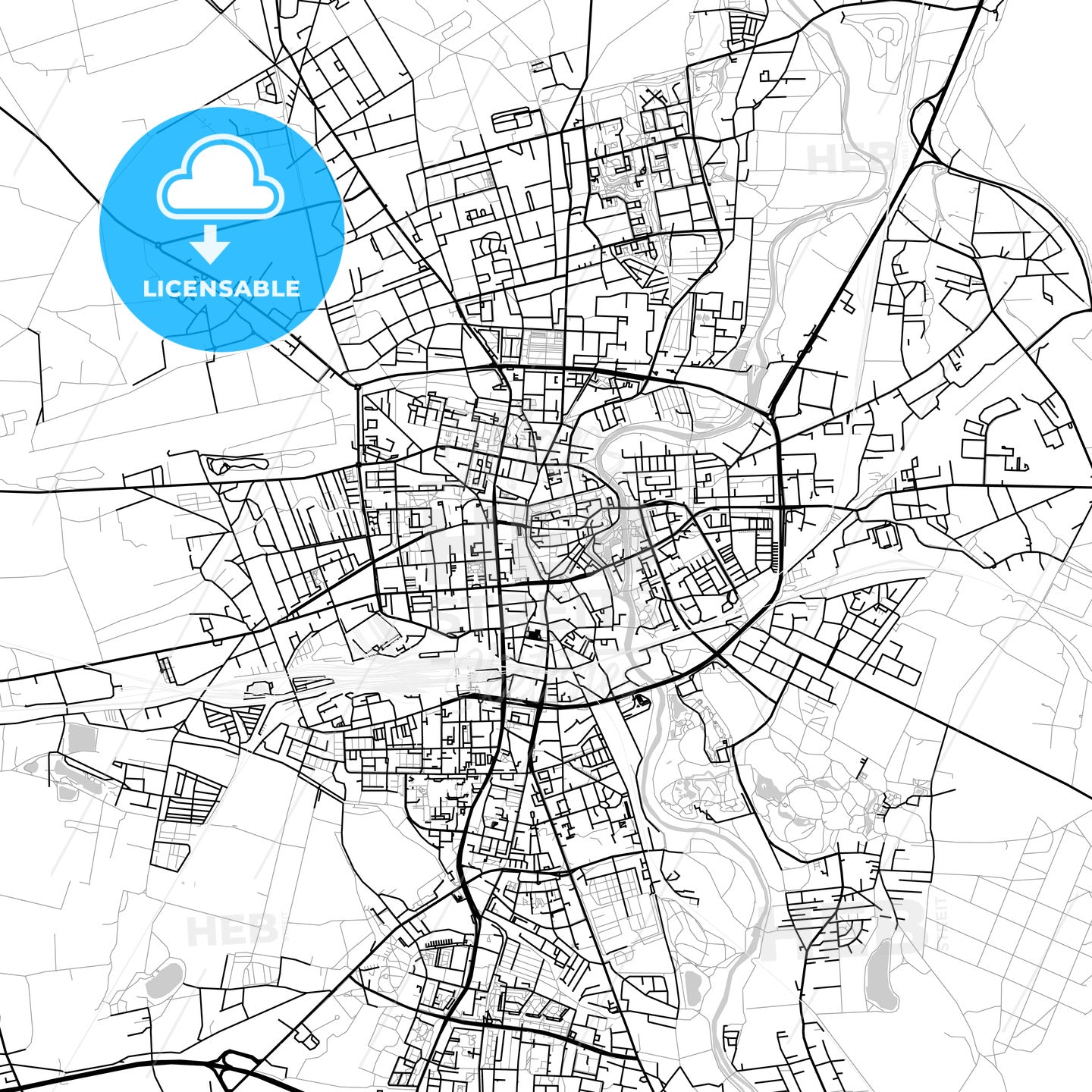 Cottbus, Germany, Vector Map - Light