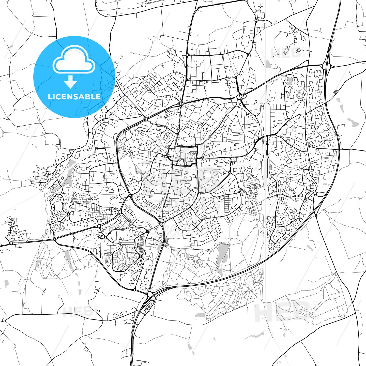 Crawley, England, UK, Vector Map - Light