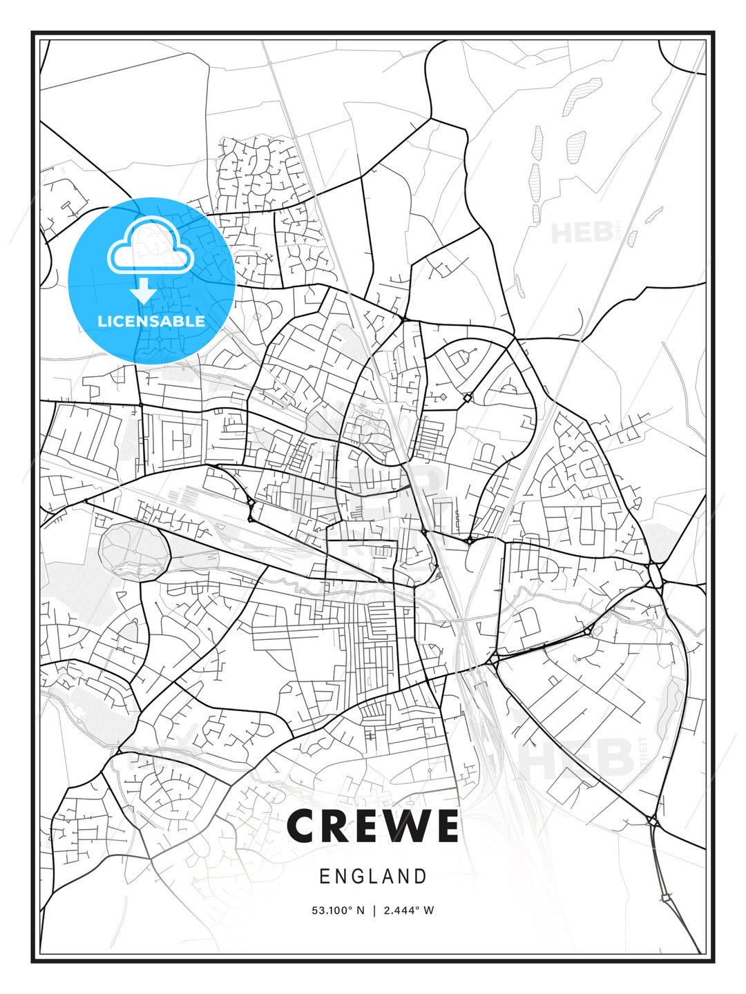 Crewe, England, Modern Print Template in Various Formats - HEBSTREITS Sketches