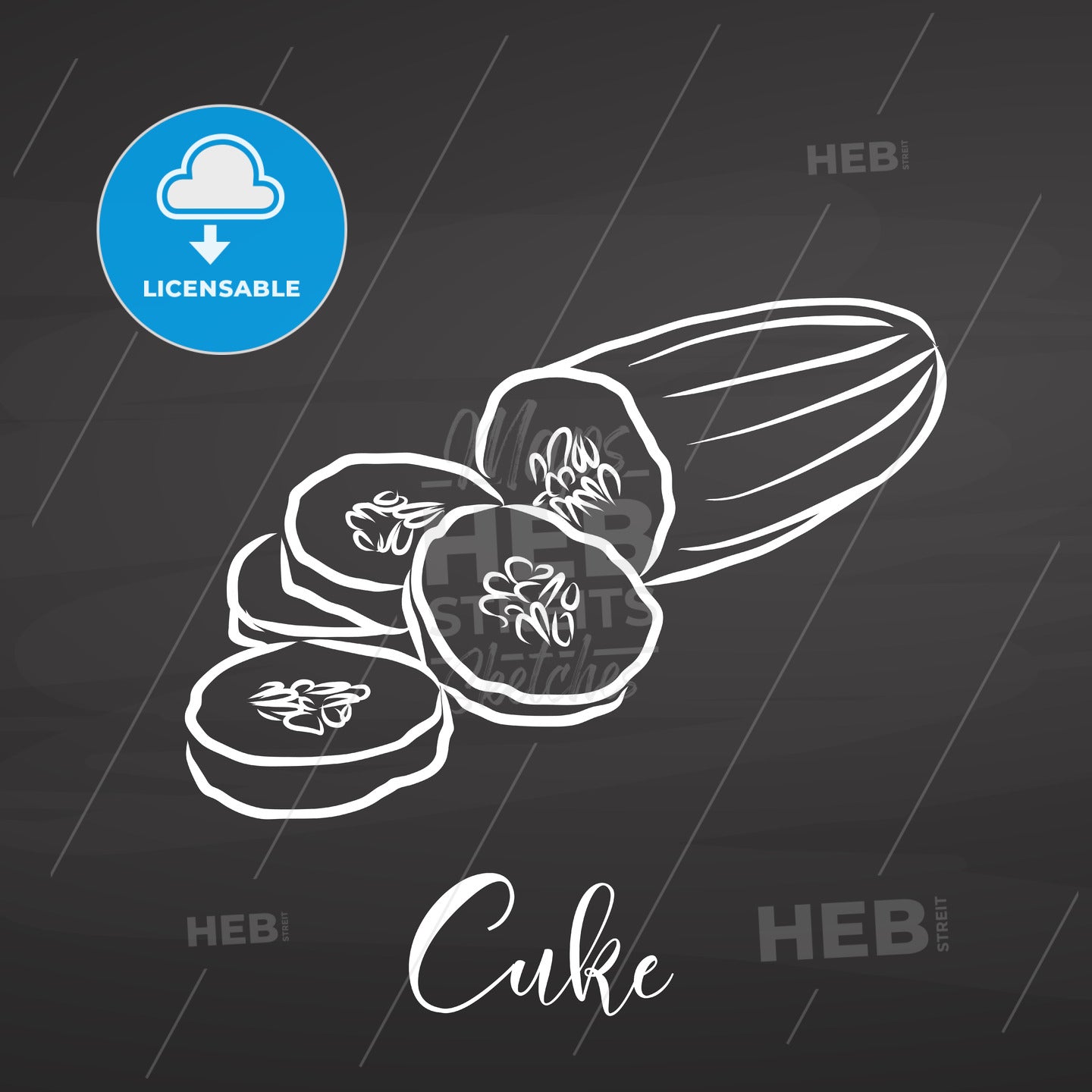 Cucumber vegetables drawing on chalkboard – instant download