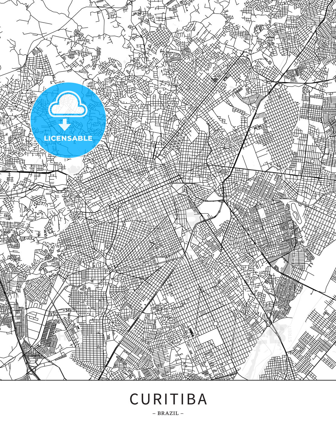 Curitiba, Brazil, Map poster borderless print template - HEBSTREITS