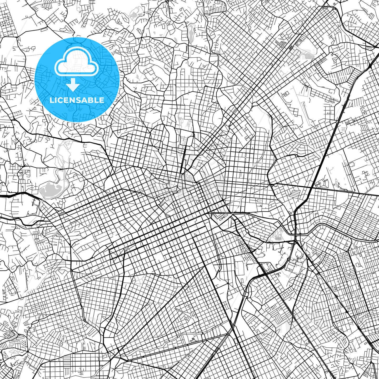 Curitiba, Paraná, downtown map, light