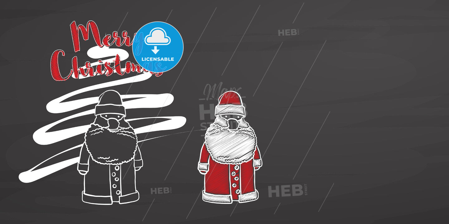 Cute Santa Claus and Christmas lettering on chalkboard – instant download