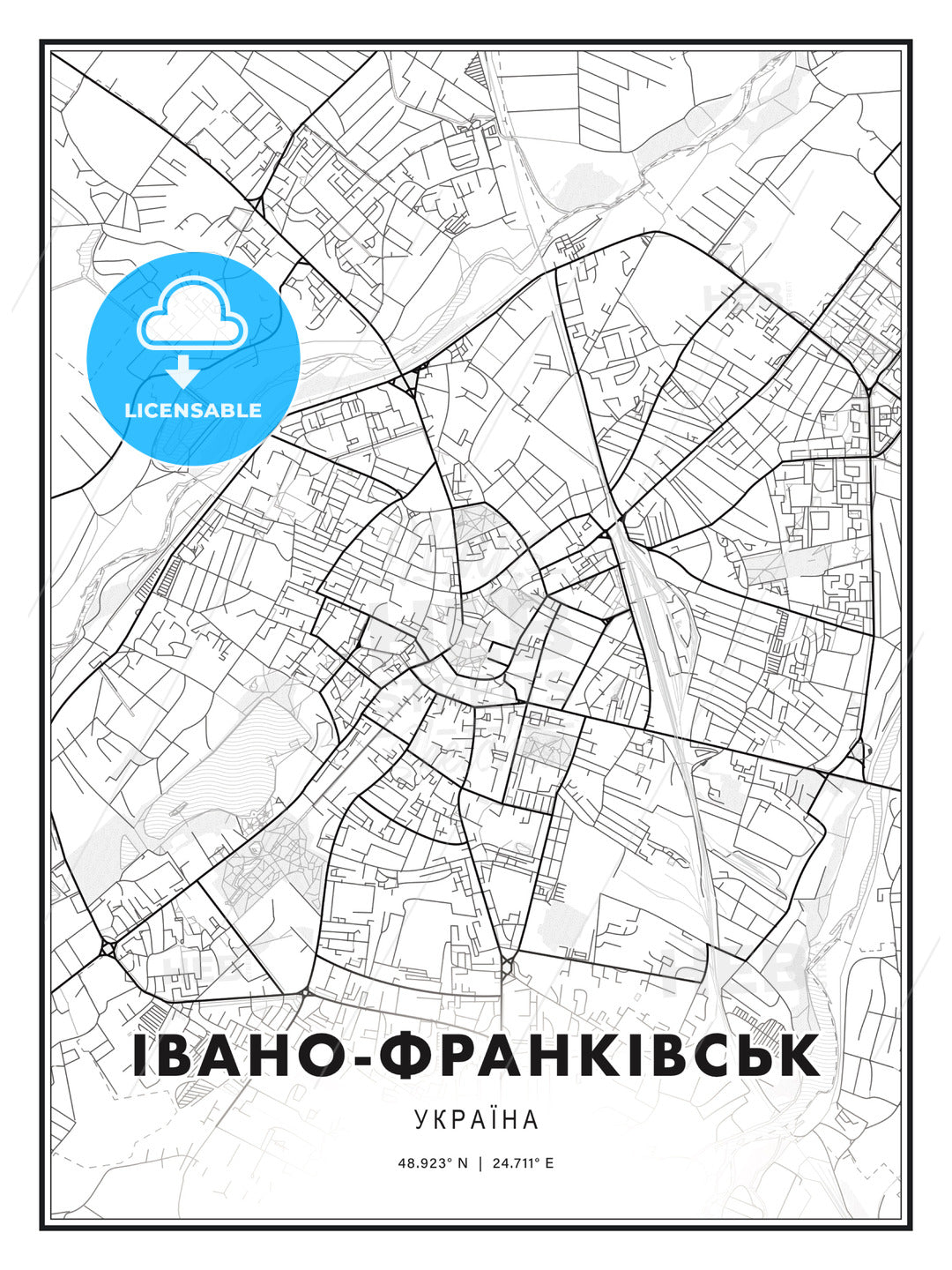ІВАНО-ФРАНКІВСЬК / Ivano-Frankivsk, Ukraine, Modern Print Template in Various Formats - HEBSTREITS Sketches
