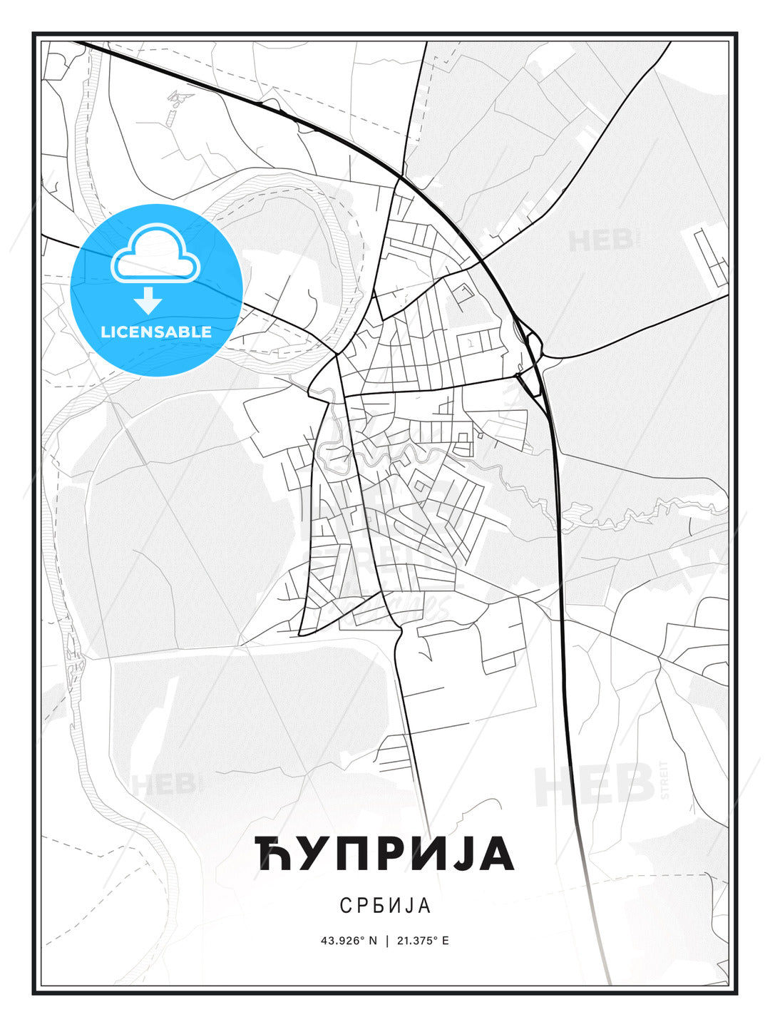 ЋУПРИЈА / Ćuprija, Serbia, Modern Print Template in Various Formats - HEBSTREITS Sketches