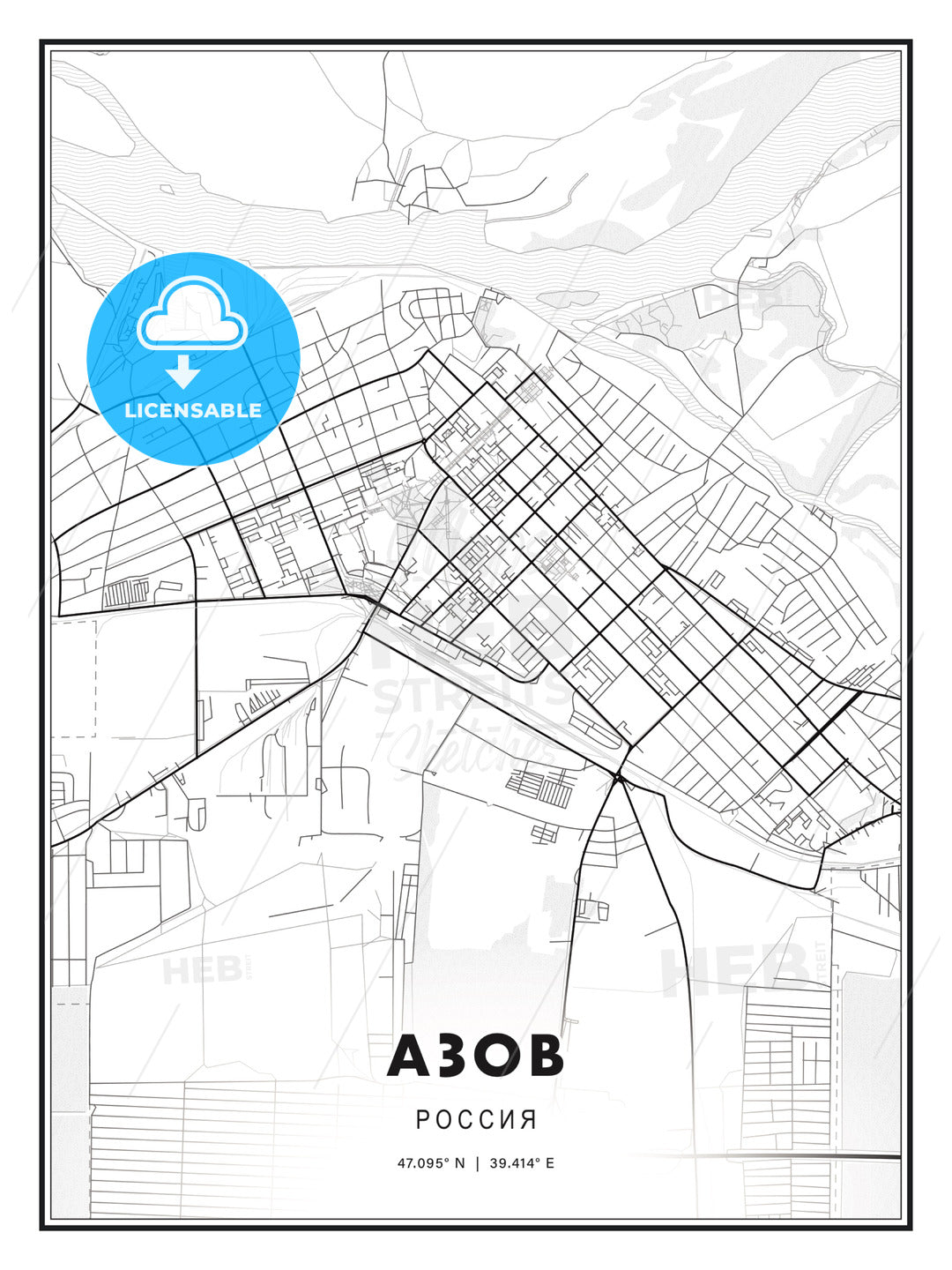 АЗОВ / Azov, Russia, Modern Print Template in Various Formats - HEBSTREITS Sketches