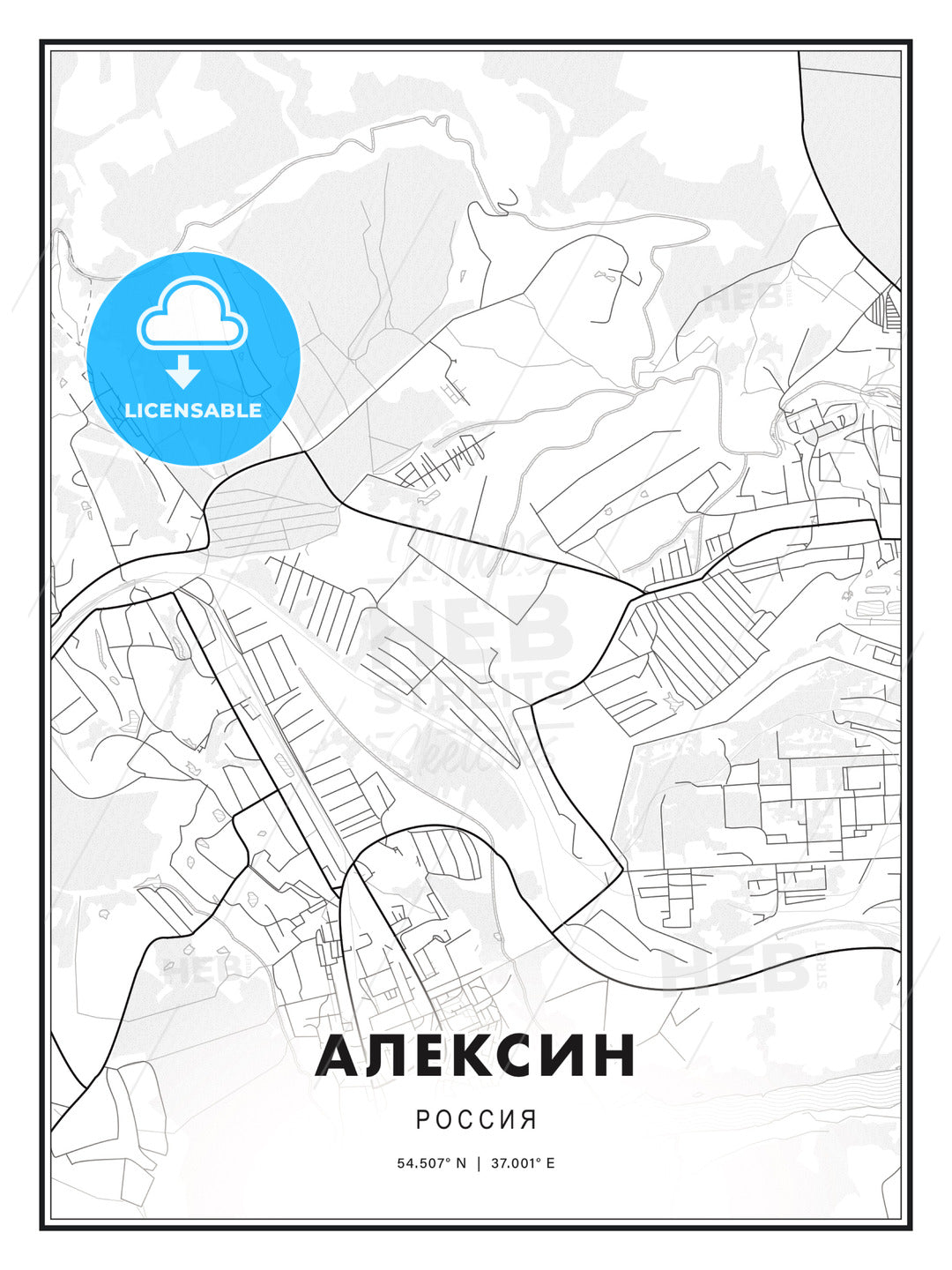 АЛЕКСИН / Aleksin, Russia, Modern Print Template in Various Formats - HEBSTREITS Sketches