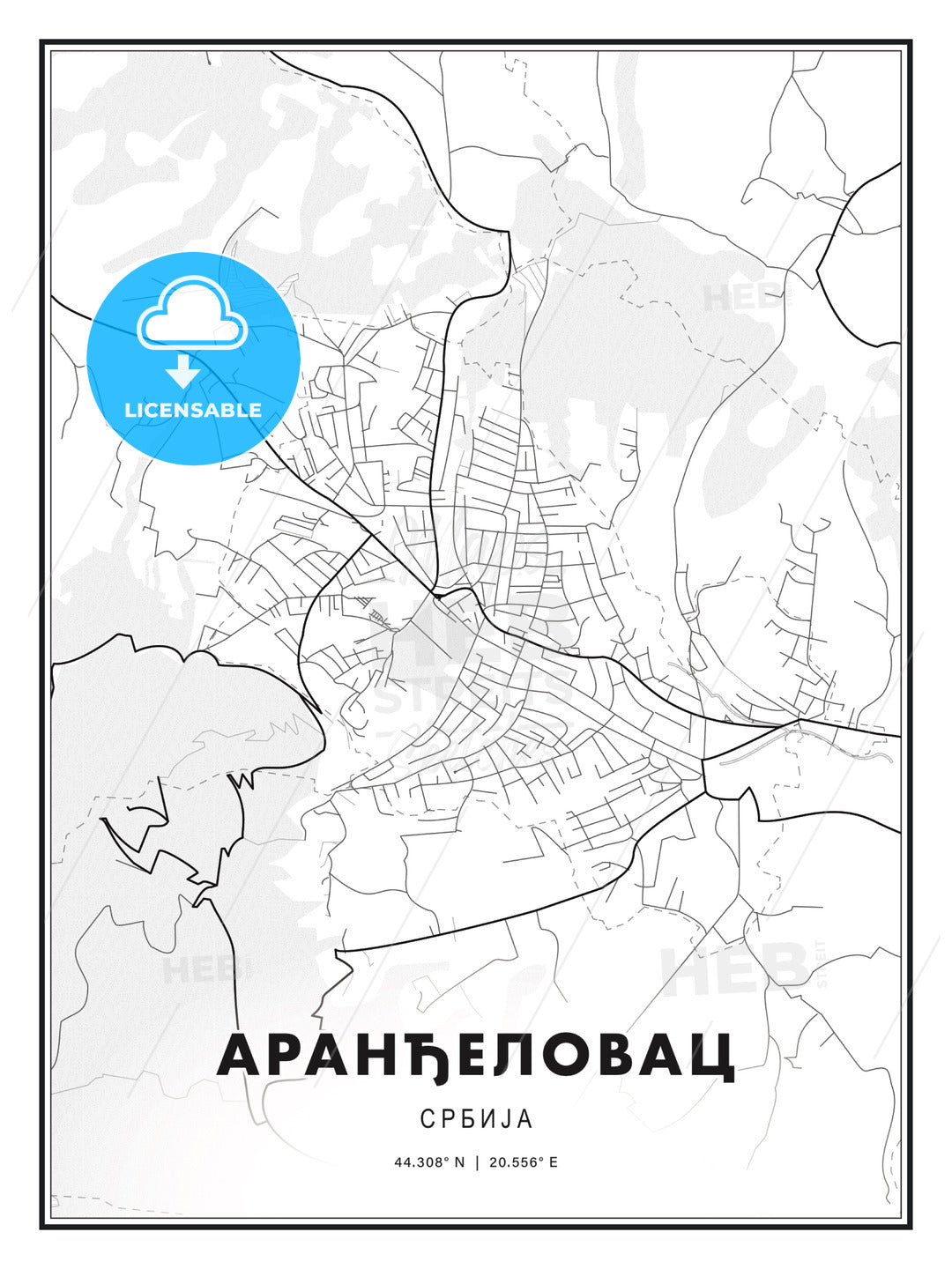 АРАНЂЕЛОВАЦ / Aranđelovac, Serbia, Modern Print Template in Various Formats - HEBSTREITS Sketches