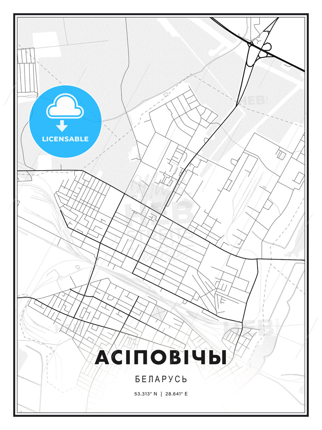 АСІПОВІЧЫ / Asipovichy, Belarus, Modern Print Template in Various Formats - HEBSTREITS Sketches