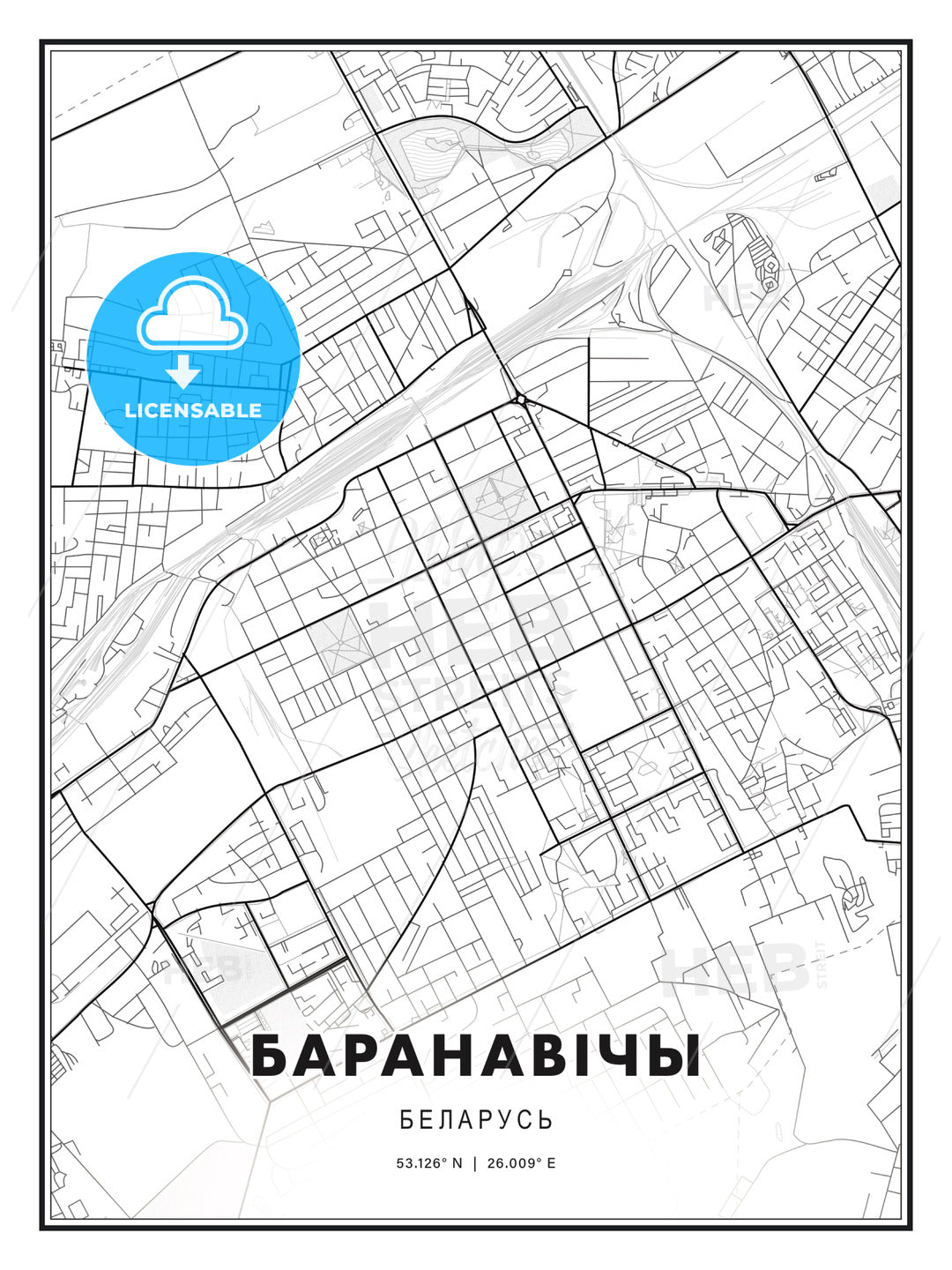 БАРАНАВІЧЫ / Baranavichy, Belarus, Modern Print Template in Various Formats - HEBSTREITS Sketches