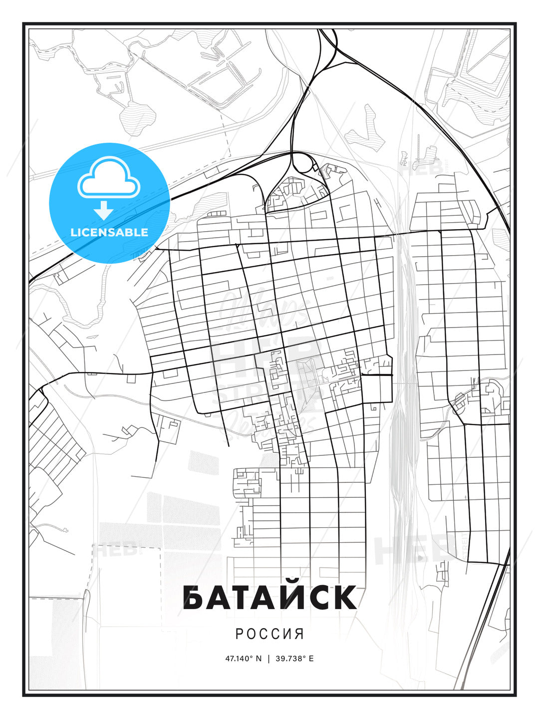 БАТАЙСК / Bataysk, Russia, Modern Print Template in Various Formats - HEBSTREITS Sketches