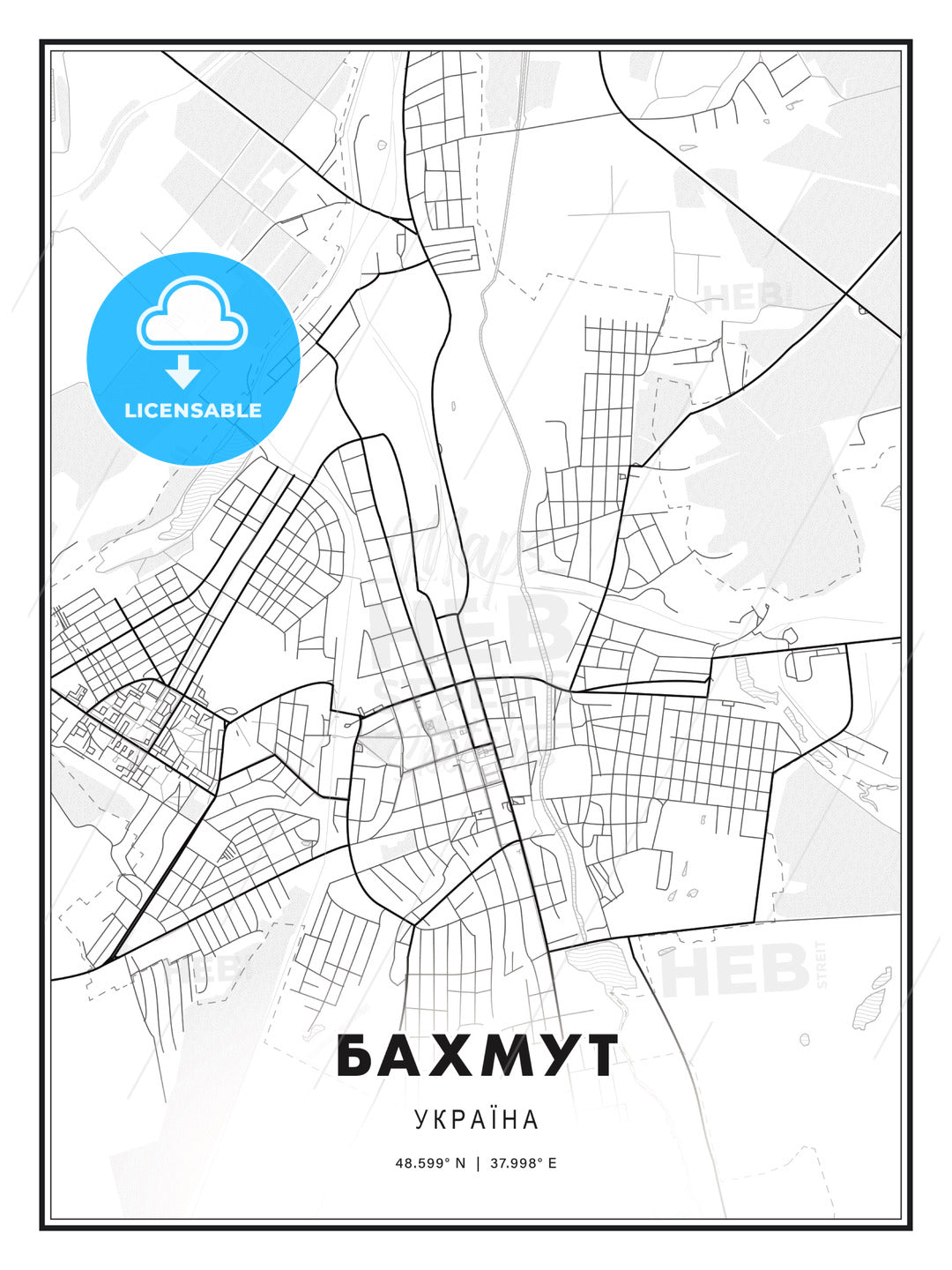 БАХМУТ / Bakhmut, Ukraine, Modern Print Template in Various Formats - HEBSTREITS Sketches