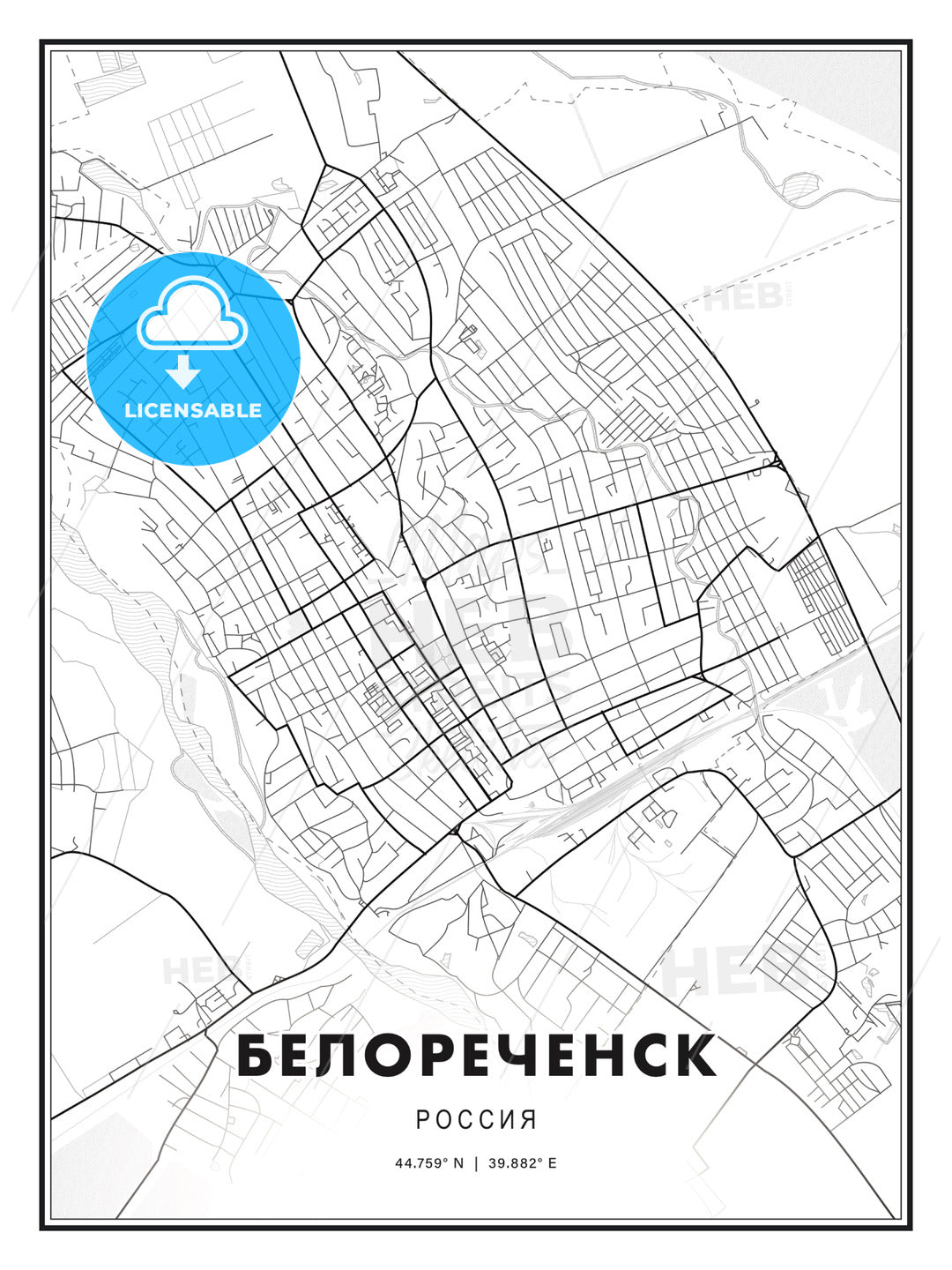 БЕЛОРЕЧЕНСК / Belorechensk, Russia, Modern Print Template in Various Formats - HEBSTREITS Sketches