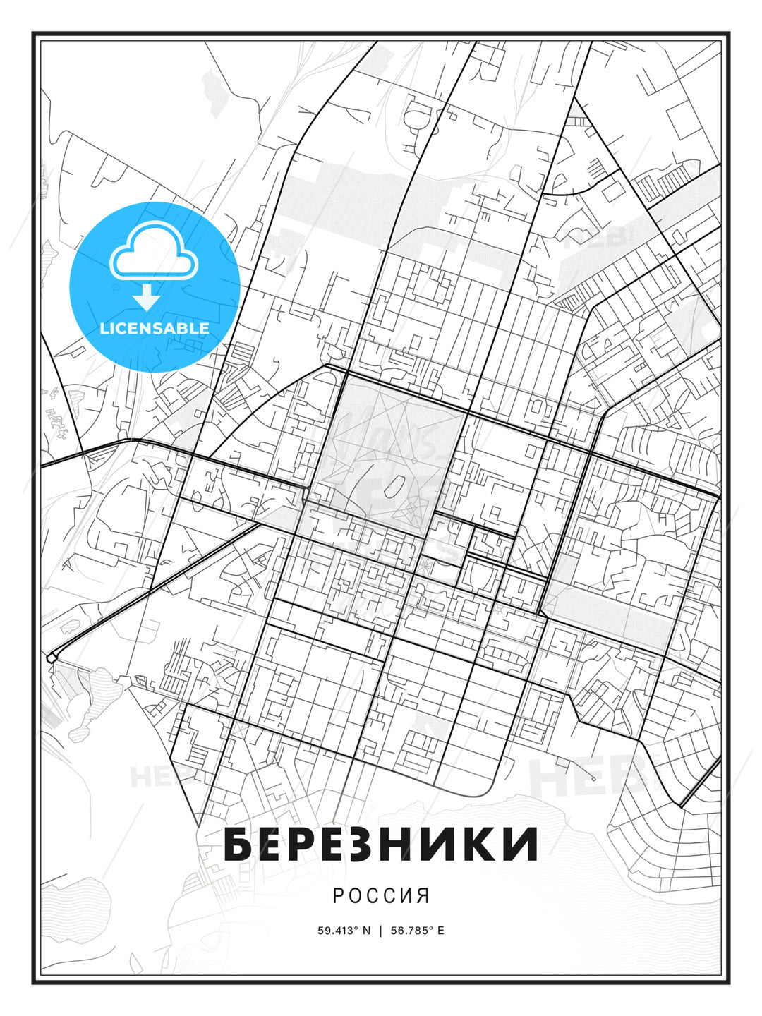 БЕРЕЗНИКИ / Berezniki, Russia, Modern Print Template in Various Formats - HEBSTREITS Sketches