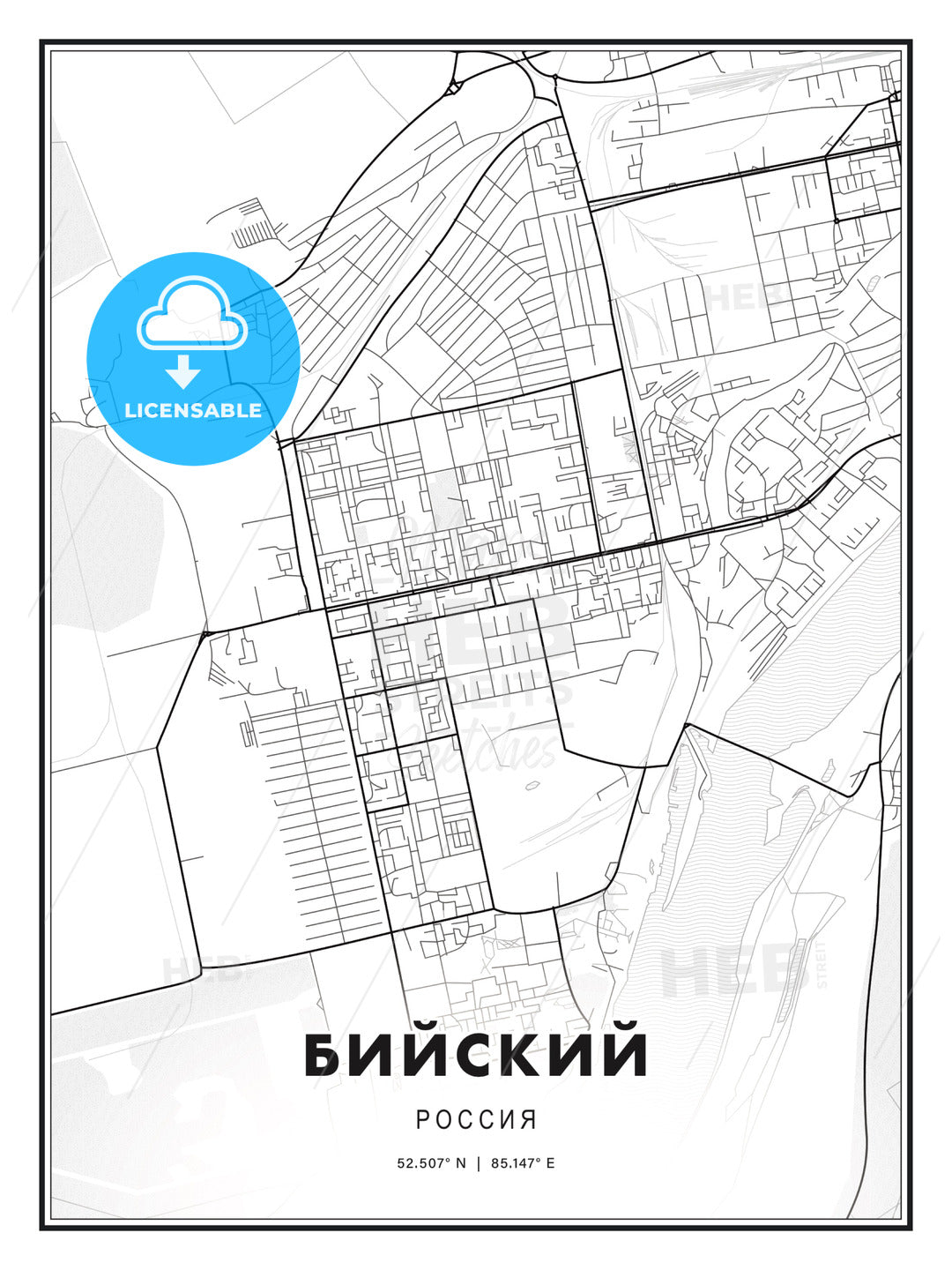 БИЙСКИЙ / Biysk, Russia, Modern Print Template in Various Formats - HEBSTREITS Sketches