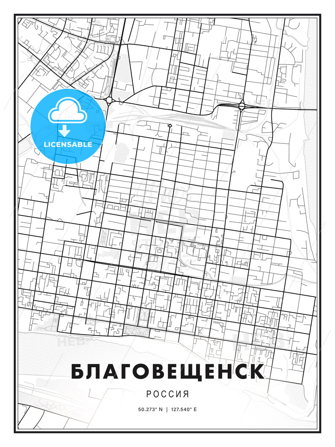 БЛАГОВЕЩЕНСК / Blagoveshchensk, Russia, Modern Print Template in Various Formats - HEBSTREITS Sketches