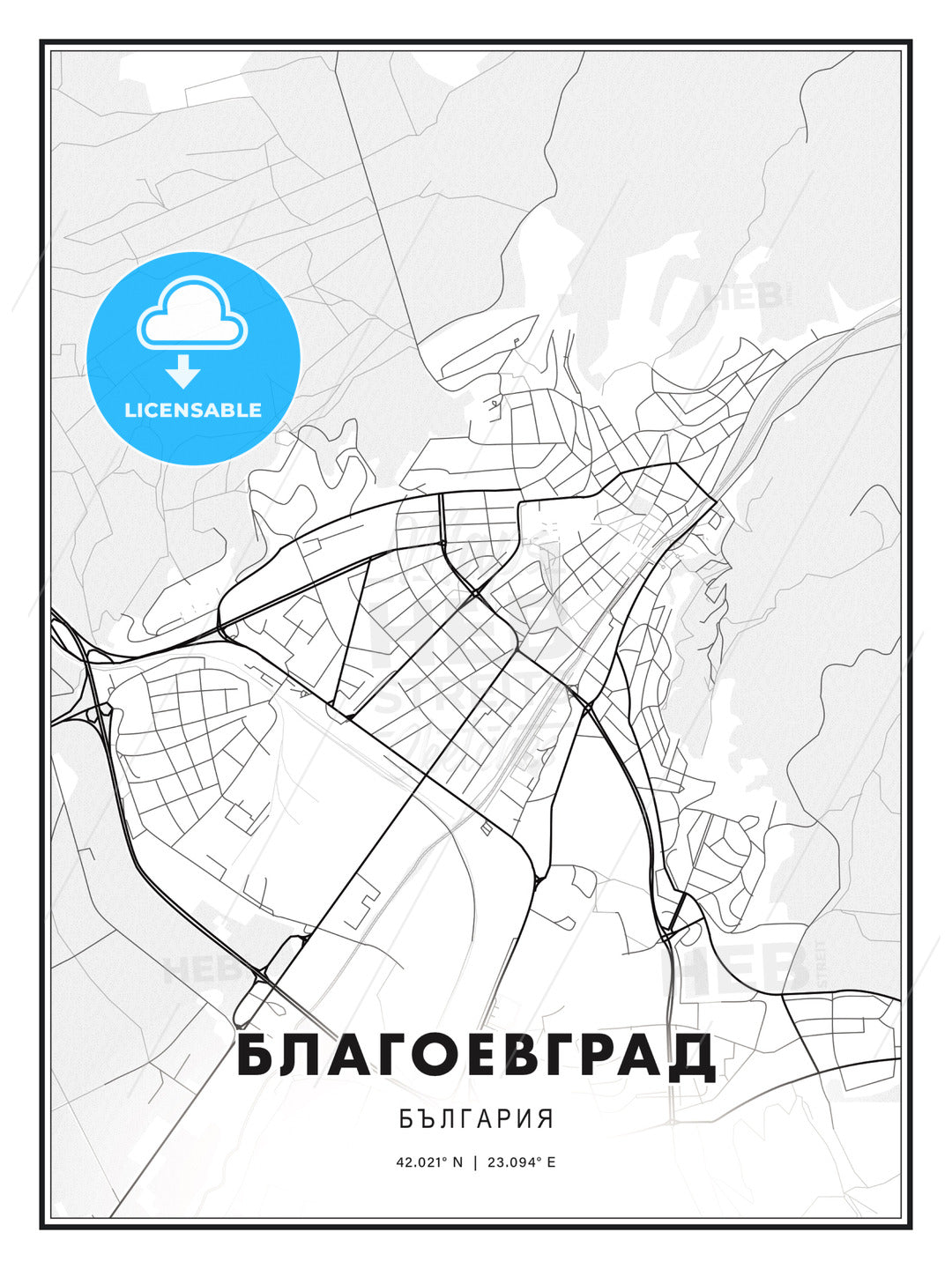 БЛАГОЕВГРАД / Blagoevgrad, Bulgaria, Modern Print Template in Various Formats - HEBSTREITS Sketches