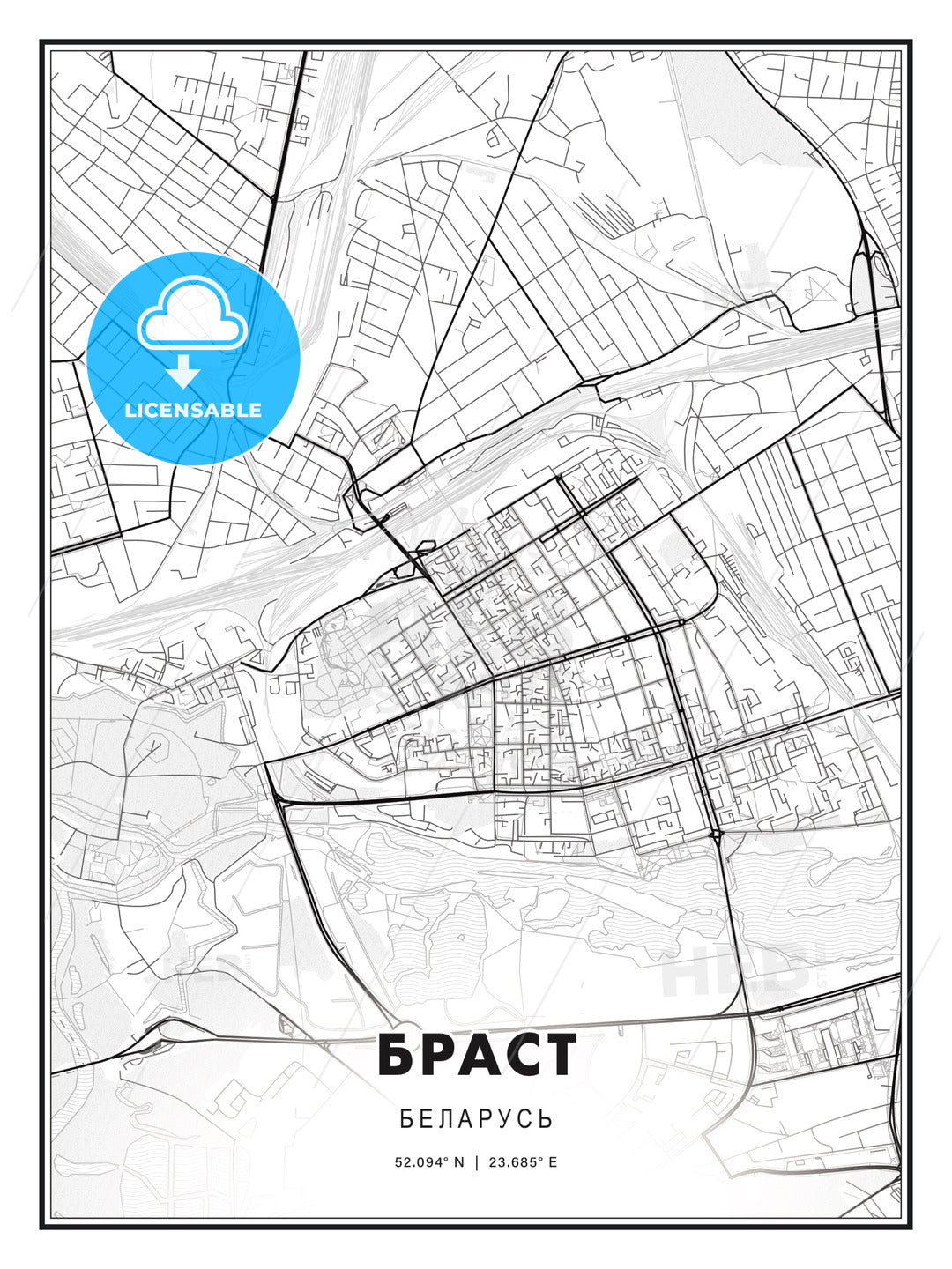 БРАСТ / Brest, Belarus, Modern Print Template in Various Formats - HEBSTREITS Sketches