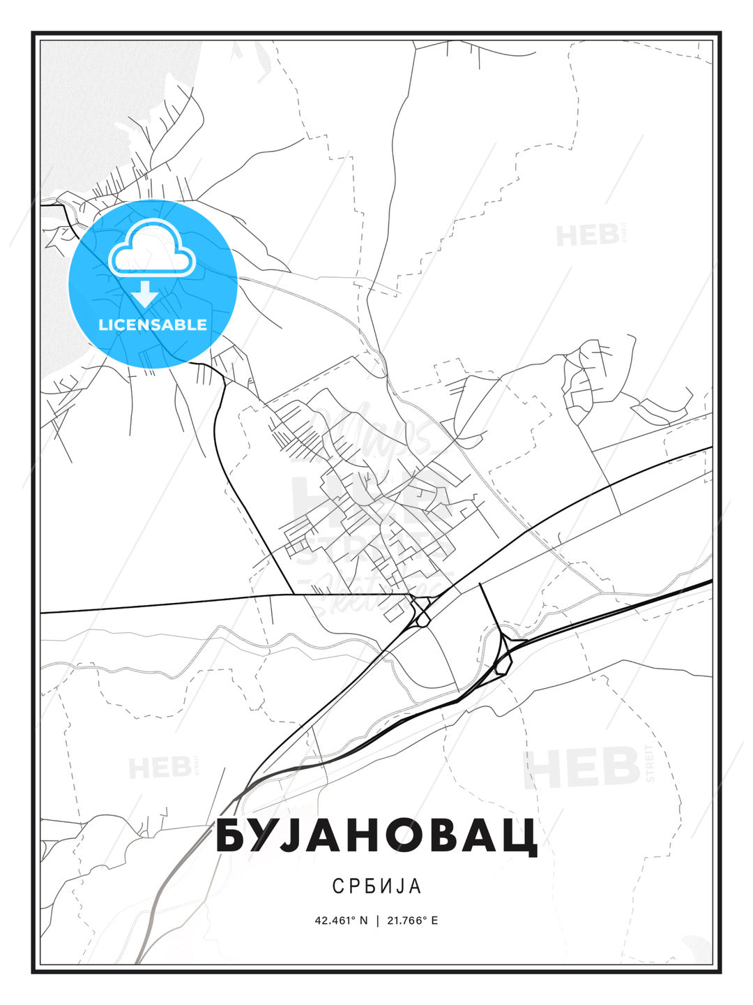 БУЈАНОВАЦ / Bujanovac, Serbia, Modern Print Template in Various Formats - HEBSTREITS Sketches