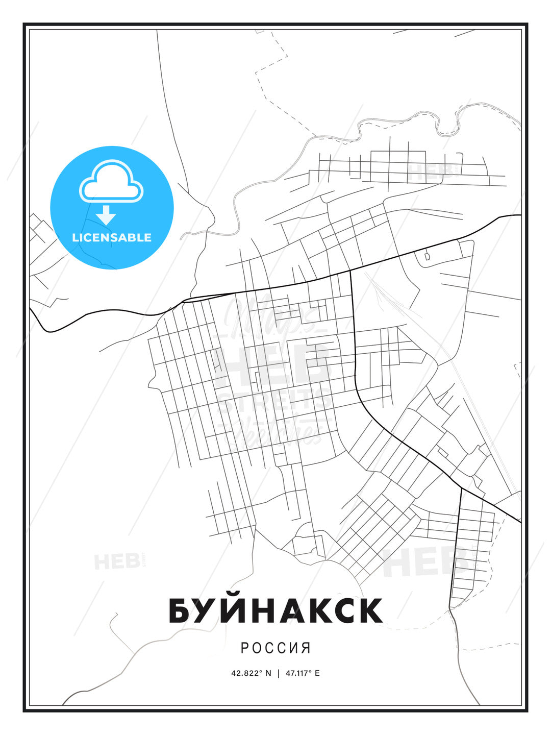 БУЙНАКСК / Buynaksk, Russia, Modern Print Template in Various Formats - HEBSTREITS Sketches