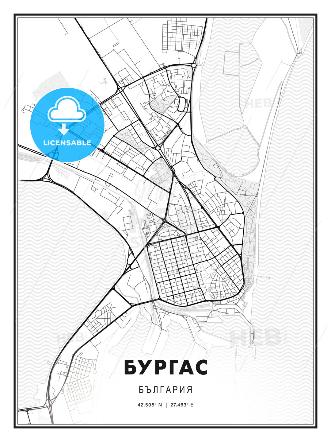 БУРГАС / Burgas, Bulgaria, Modern Print Template in Various Formats - HEBSTREITS Sketches