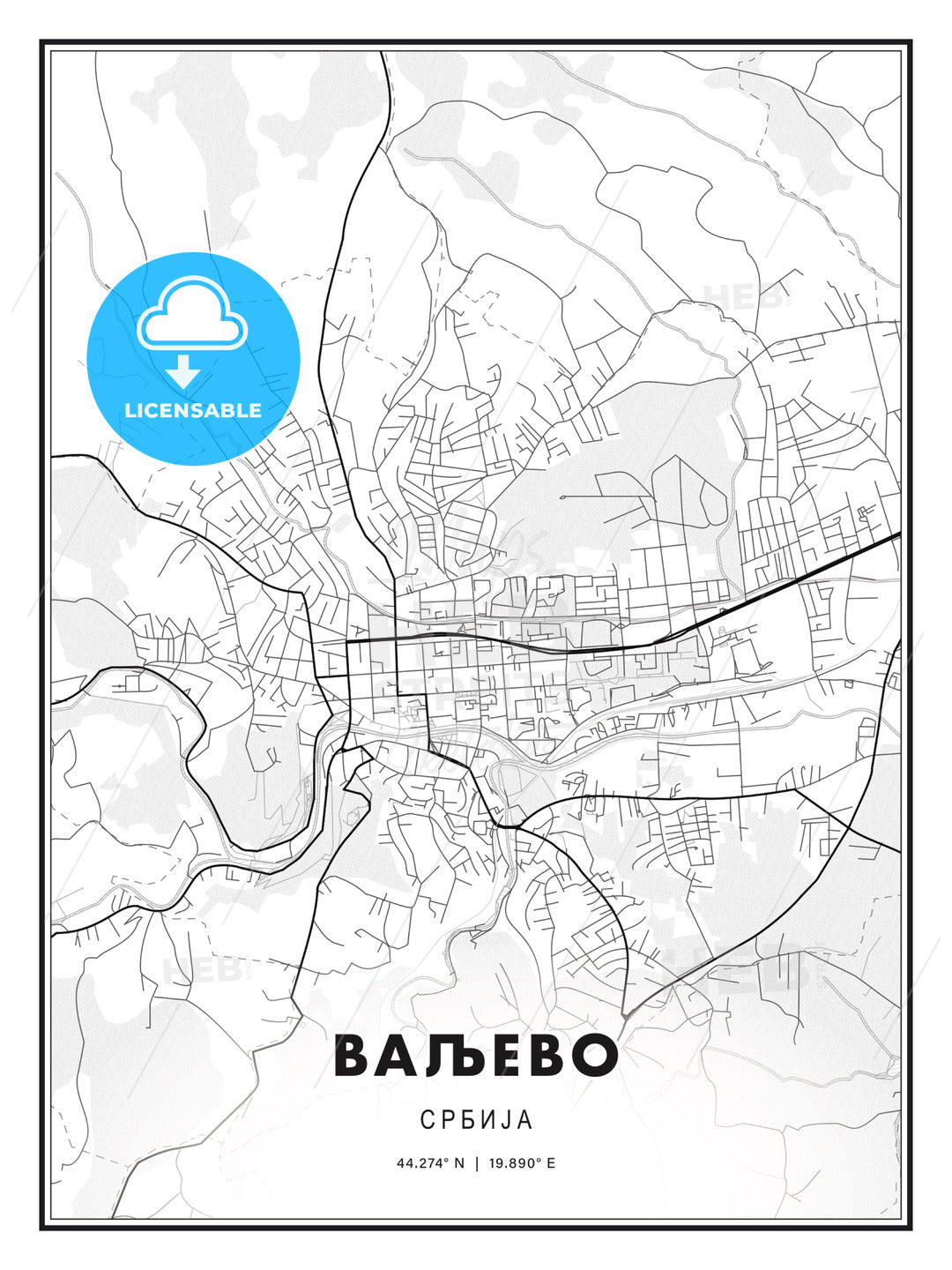 ВАЉЕВО / Valjevo, Serbia, Modern Print Template in Various Formats - HEBSTREITS Sketches