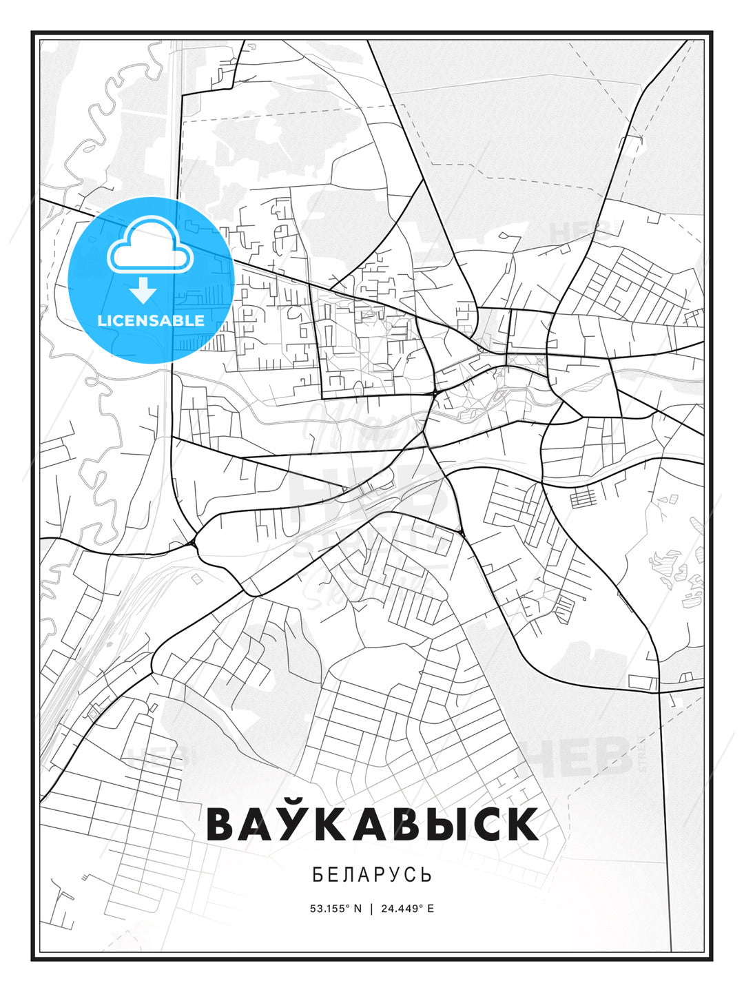 ВАЎКАВЫСК / Vawkavysk, Belarus, Modern Print Template in Various Formats - HEBSTREITS Sketches