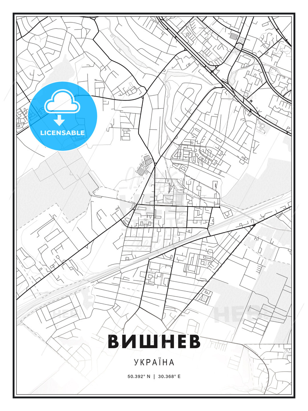 ВИШНЕВ / Vyshneve, Ukraine, Modern Print Template in Various Formats - HEBSTREITS Sketches