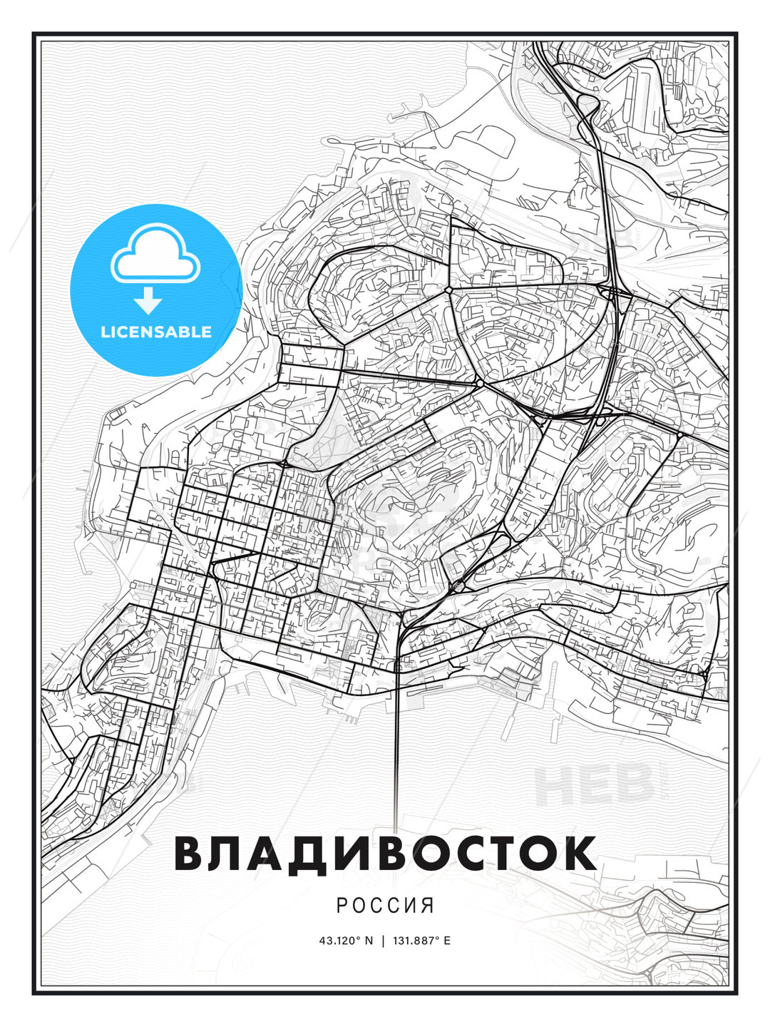 ВЛАДИВОСТОК / Vladivostok, Russia, Modern Print Template in Various Formats - HEBSTREITS Sketches