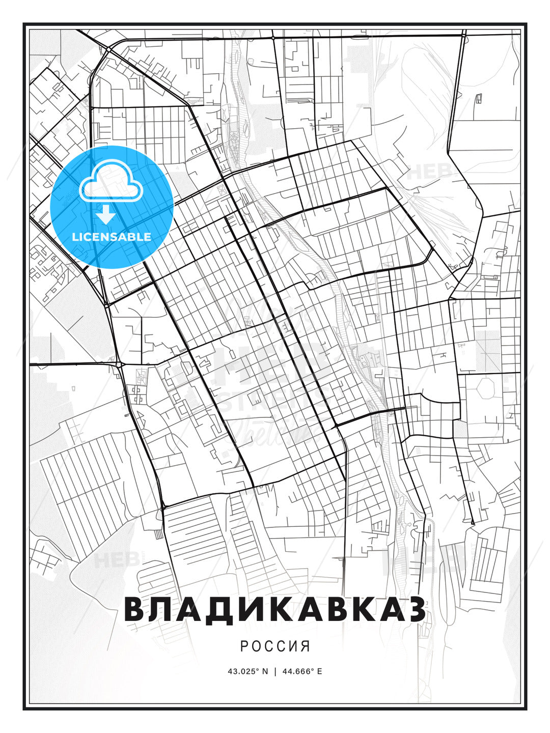 ВЛАДИКАВКАЗ / Vladikavkaz, Russia, Modern Print Template in Various Formats - HEBSTREITS Sketches