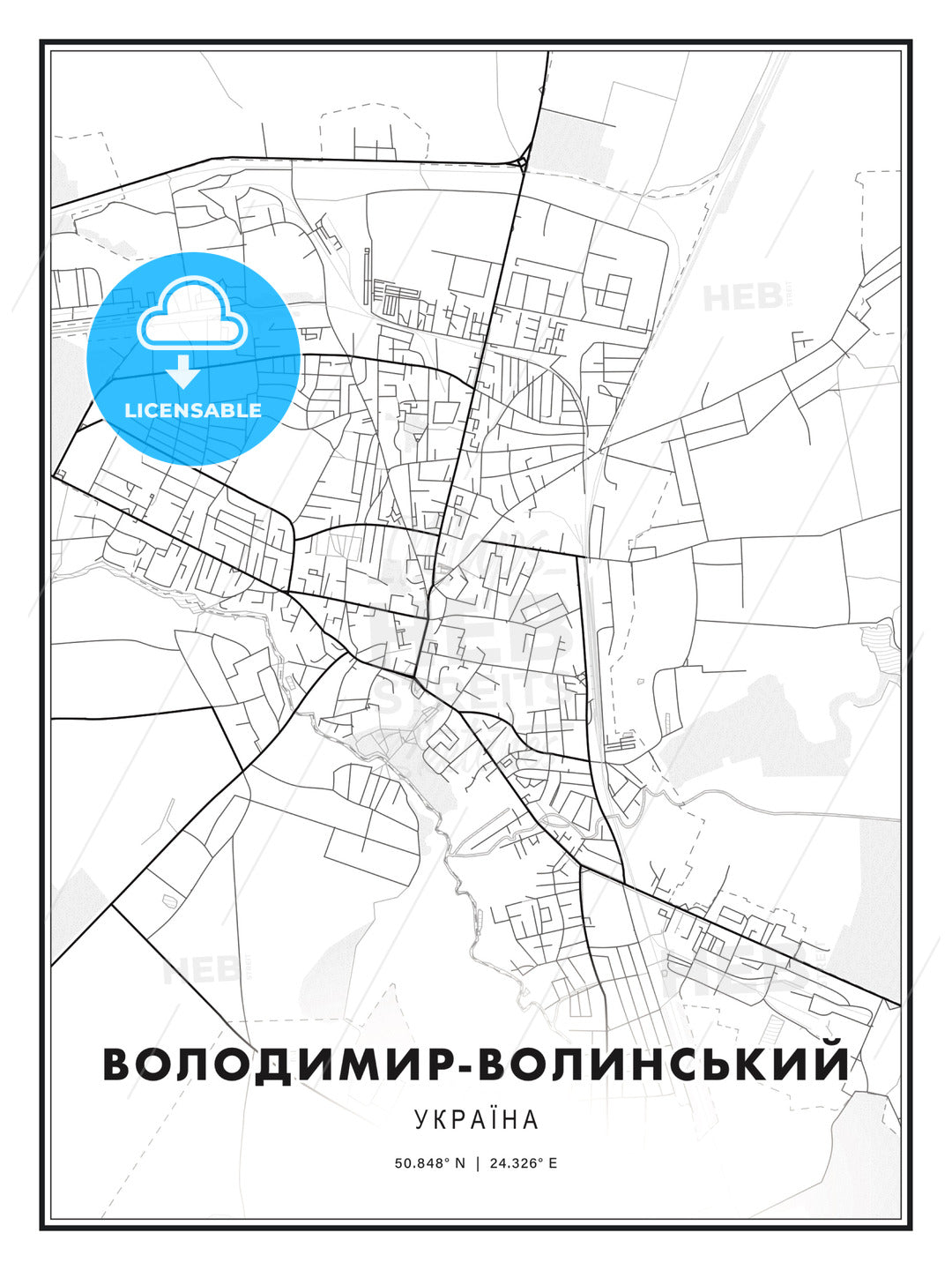 ВОЛОДИМИР-ВОЛИНСЬКИЙ / Volodymyr-Volynskyi, Ukraine, Modern Print Template in Various Formats - HEBSTREITS Sketches