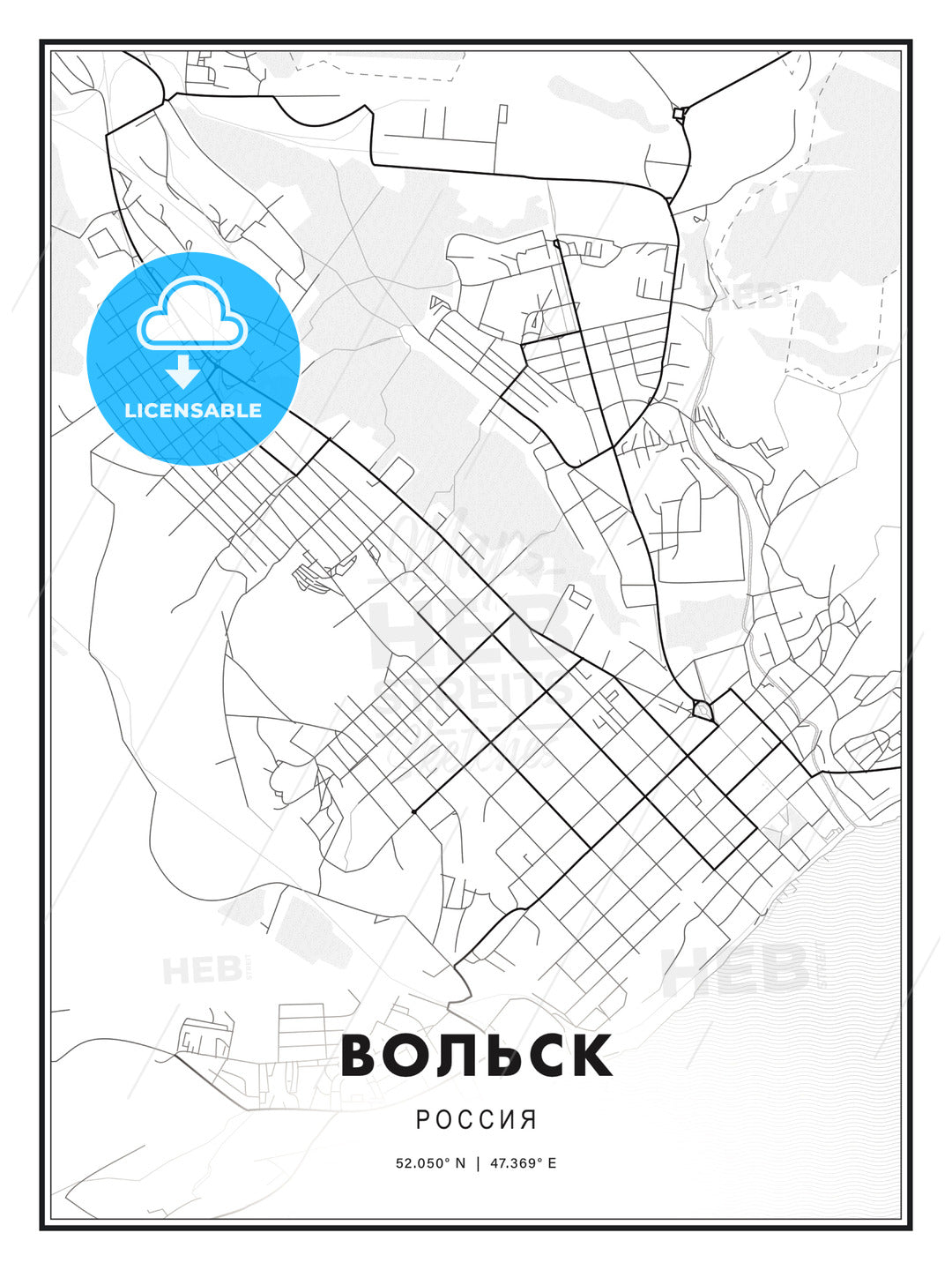 ВОЛЬСК / Volsk, Russia, Modern Print Template in Various Formats - HEBSTREITS Sketches