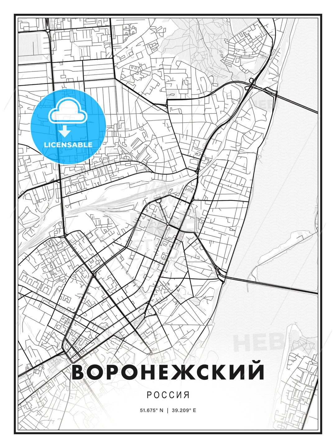 ВОРОНЕЖСКИЙ / Voronezh, Russia, Modern Print Template in Various Formats - HEBSTREITS Sketches