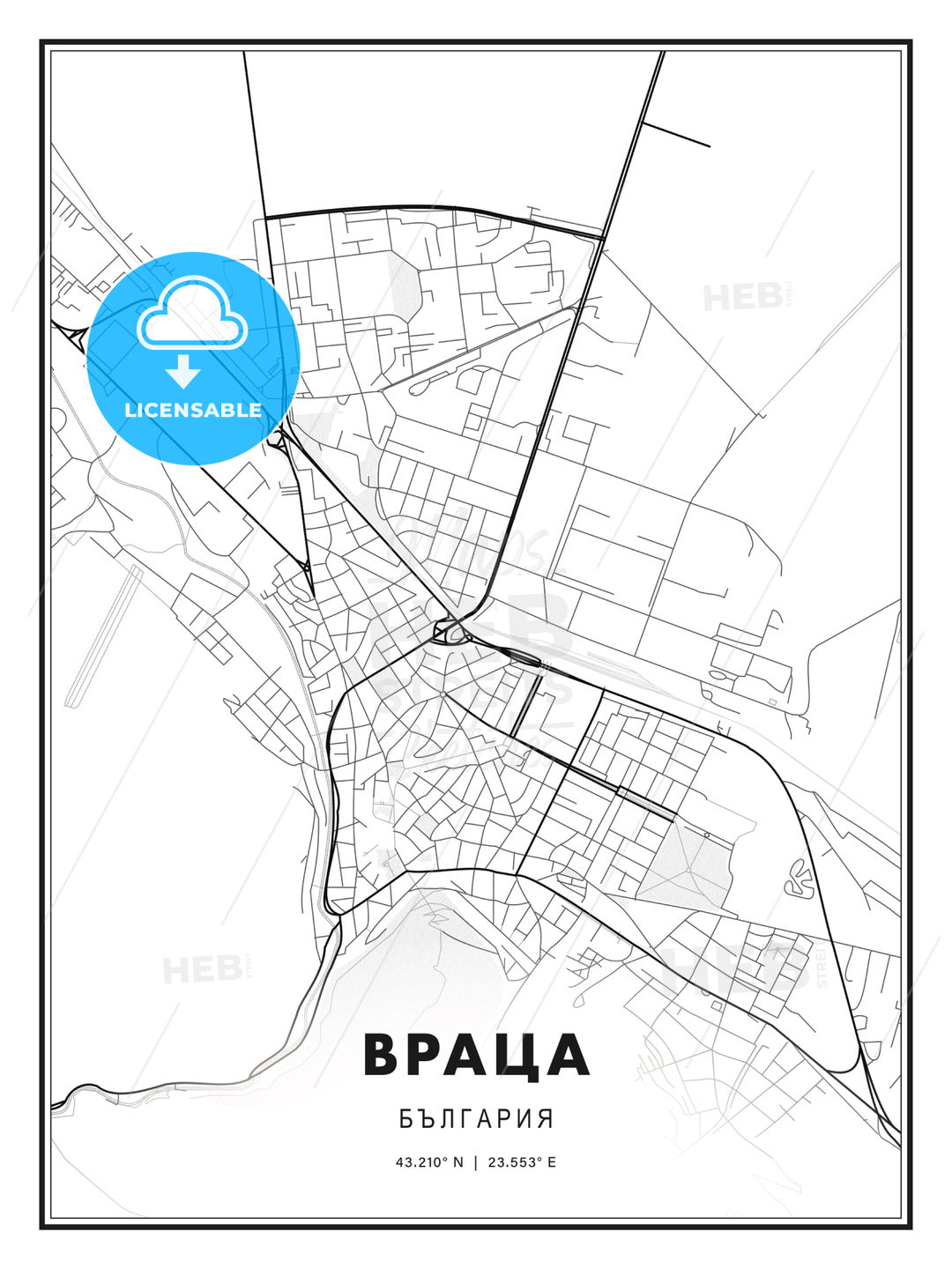ВРАЦА / Vratsa, Bulgaria, Modern Print Template in Various Formats - HEBSTREITS Sketches