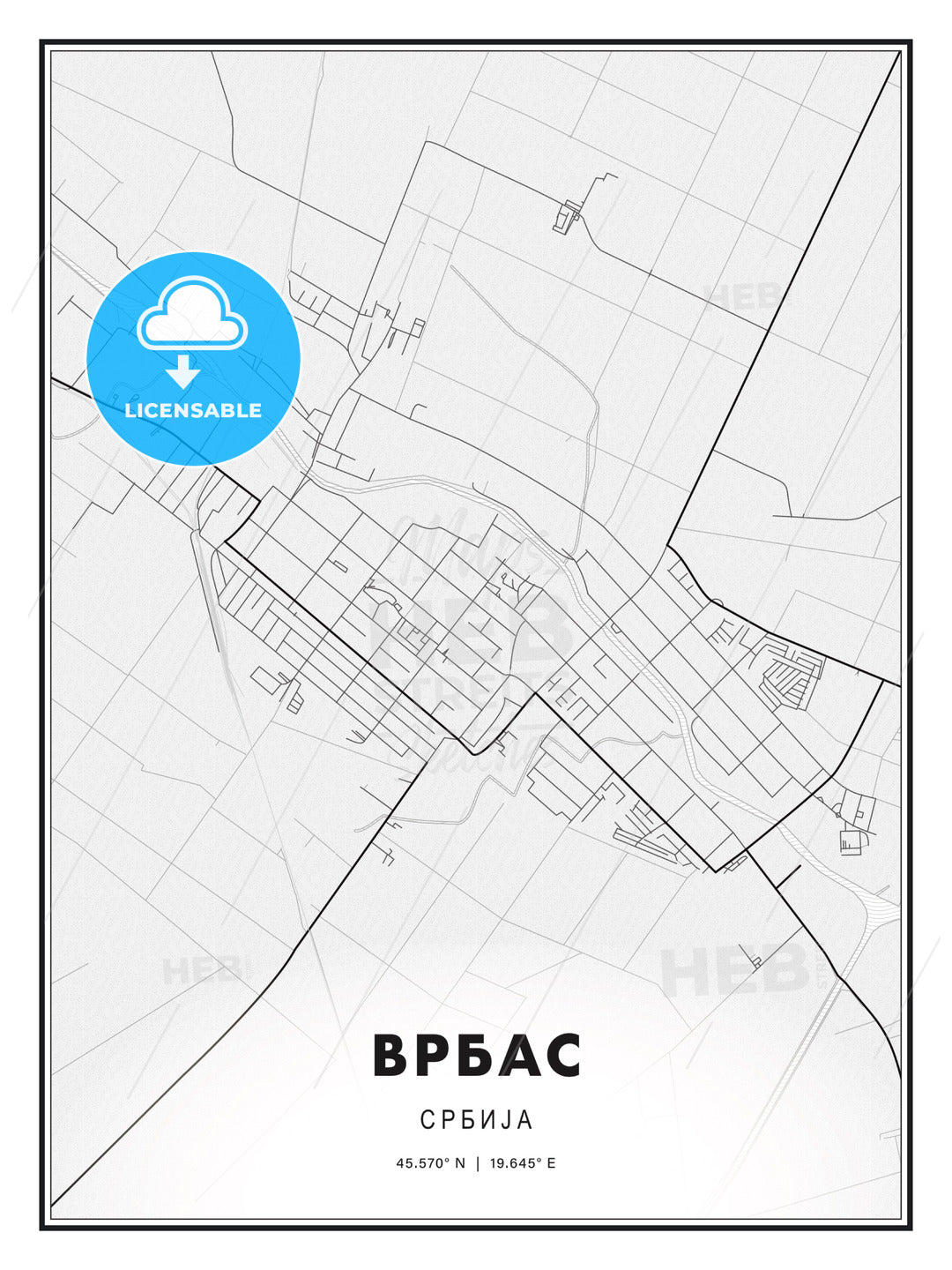 ВРБАС / Vrbas, Serbia, Modern Print Template in Various Formats - HEBSTREITS Sketches