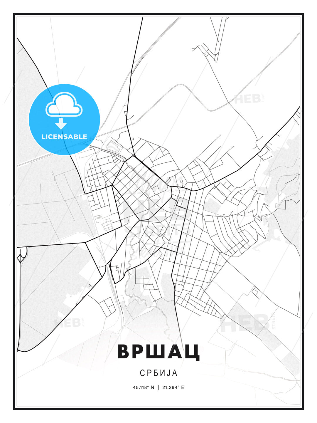 ВРШАЦ / Vršac, Serbia, Modern Print Template in Various Formats - HEBSTREITS Sketches