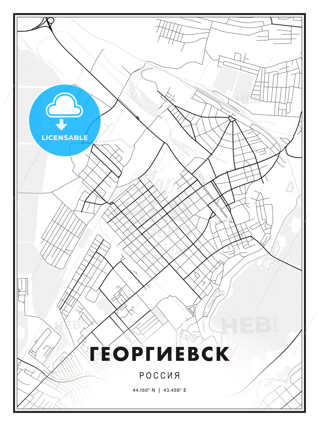 ГЕОРГИЕВСК / Georgiyevsk, Russia, Modern Print Template in Various Formats - HEBSTREITS Sketches