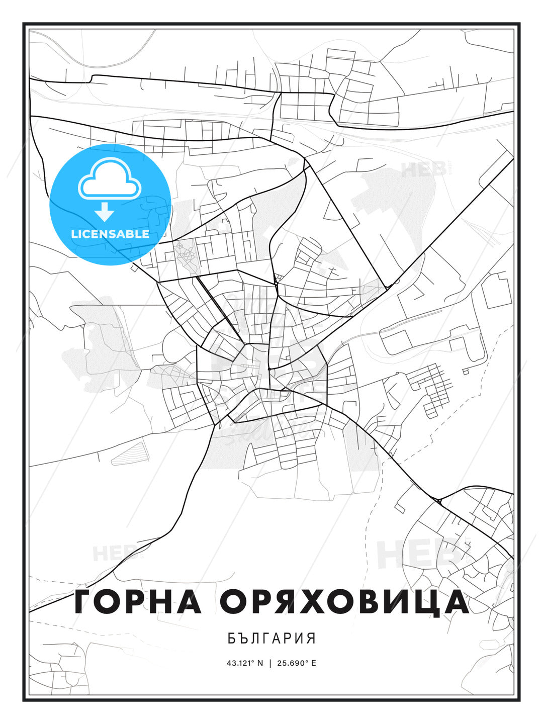 ГОРНА ОРЯХОВИЦА / Gorna Oryahovitsa, Bulgaria, Modern Print Template in Various Formats - HEBSTREITS Sketches