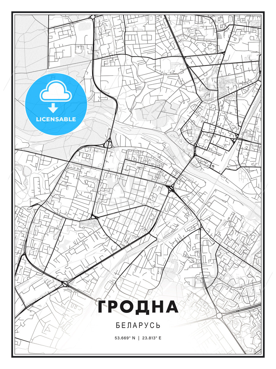 ГРОДНА / Grodno, Belarus, Modern Print Template in Various Formats - HEBSTREITS Sketches