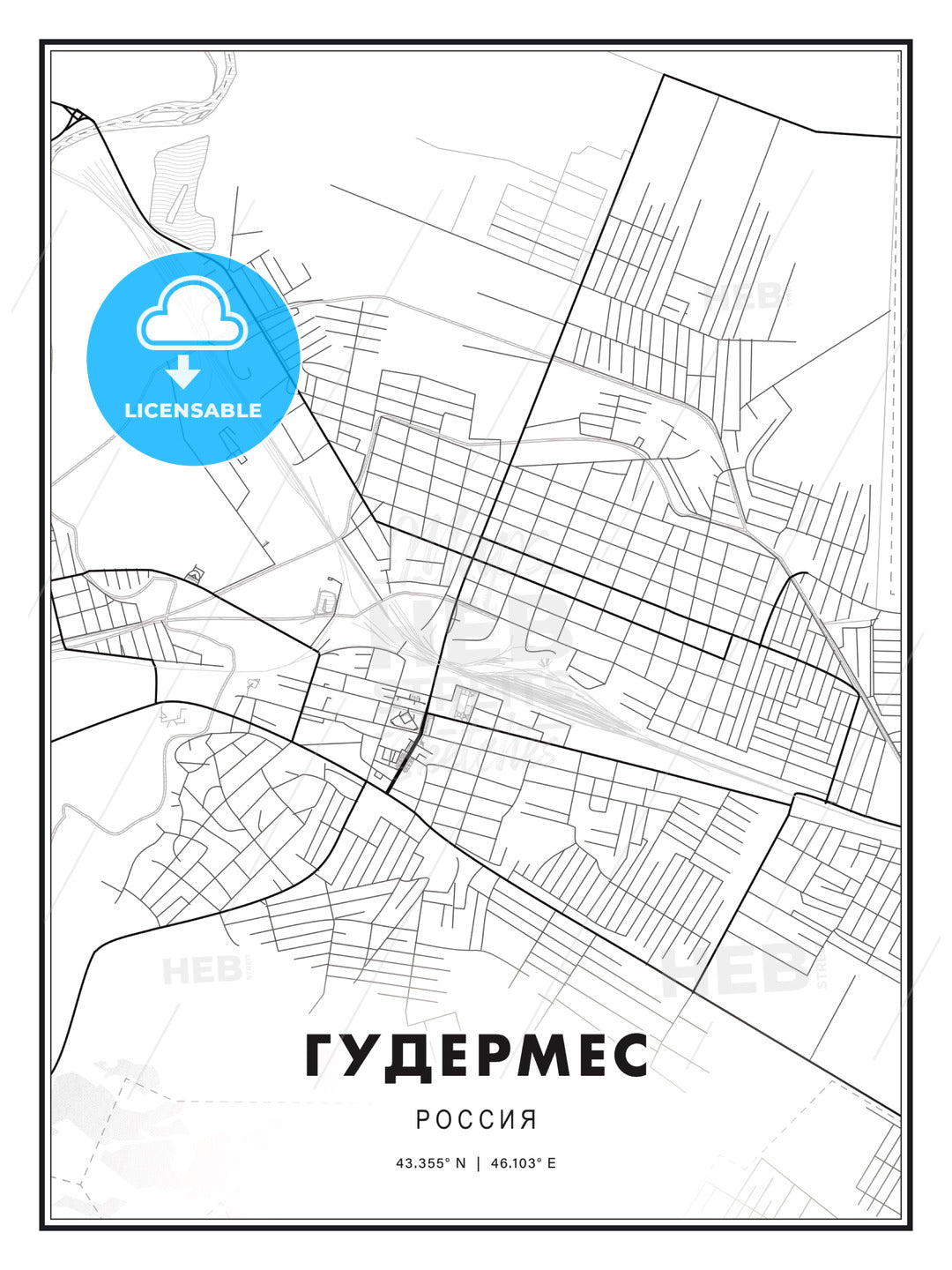 ГУДЕРМЕС / Gudermes, Russia, Modern Print Template in Various Formats - HEBSTREITS Sketches