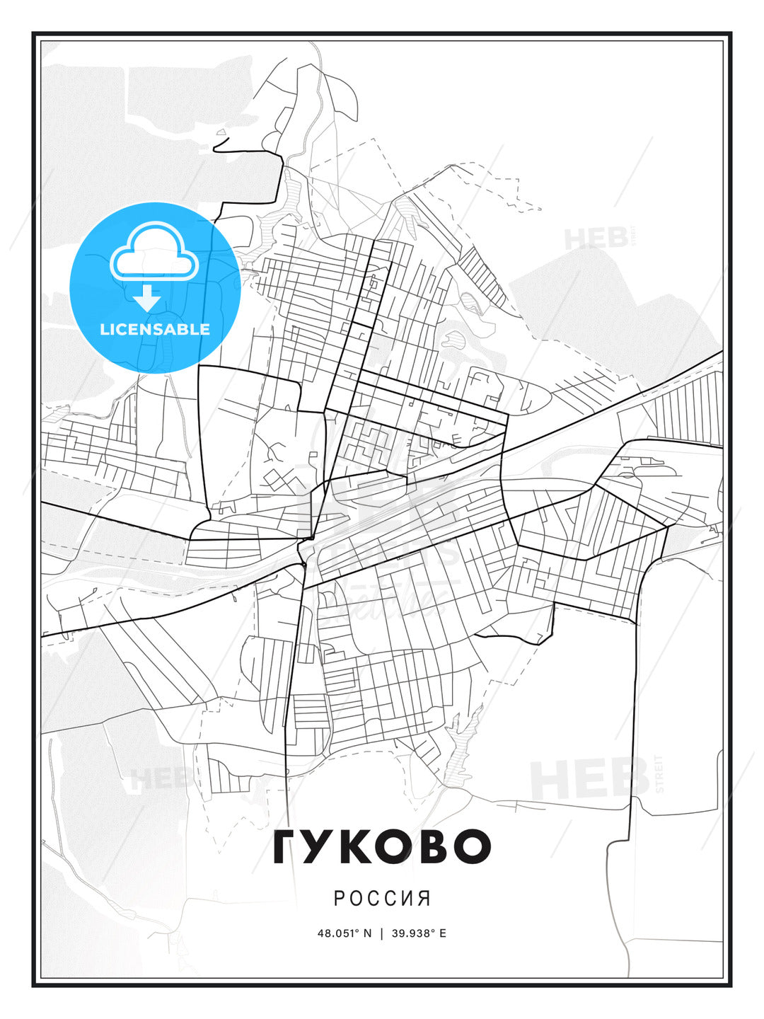 ГУКОВО / Gukovo, Russia, Modern Print Template in Various Formats - HEBSTREITS Sketches